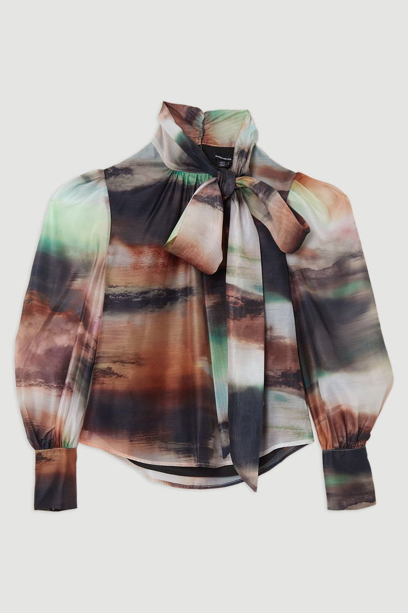 Marbled Organdie Pussybow Woven Blouse 4