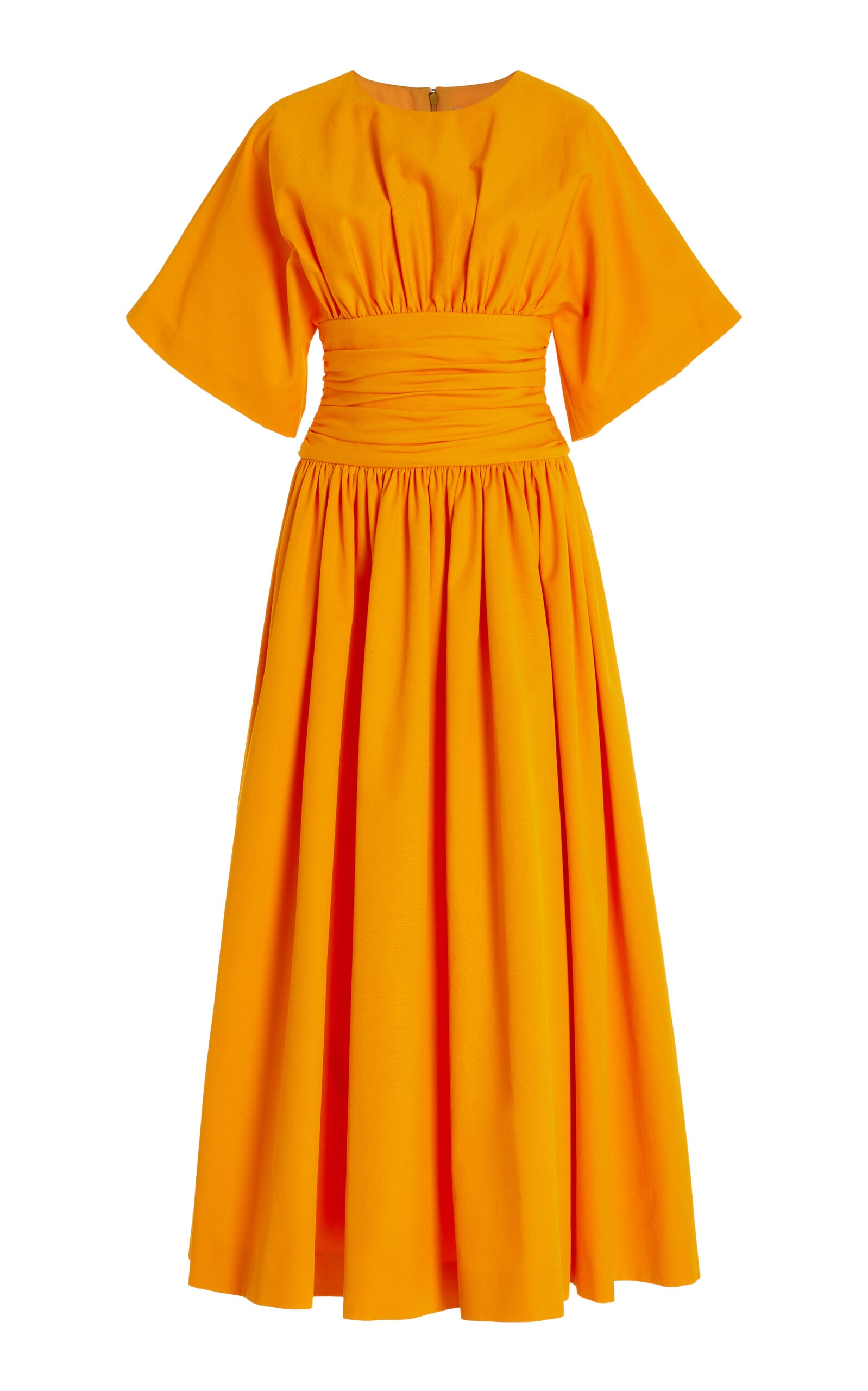Ruched Cotton Poplin Midi Dress orange - 1