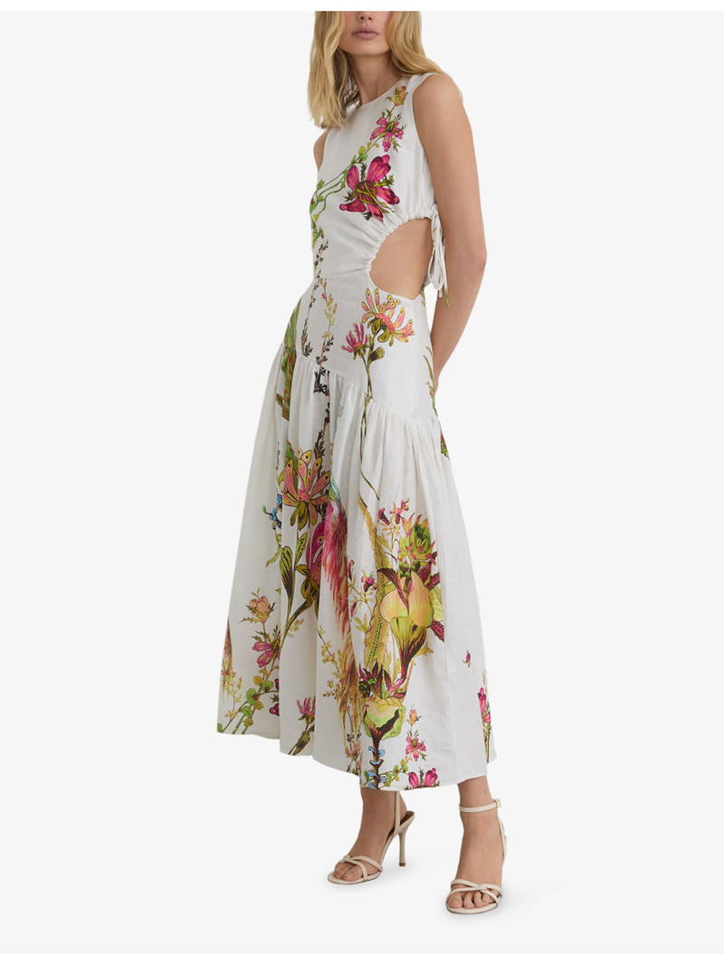 REISS Bianca Cut-Out Linen Midi Dress outlook