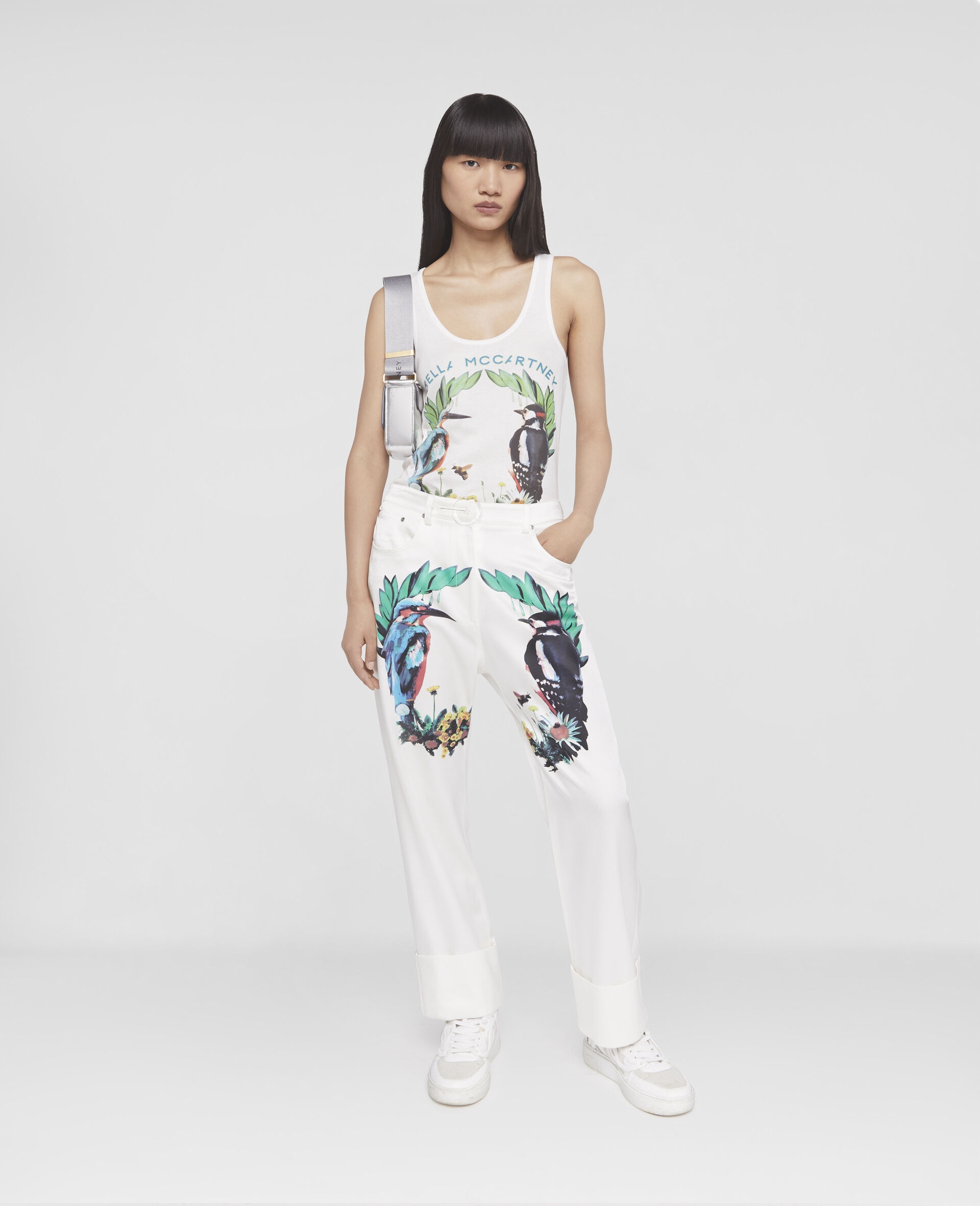 Bird Crest Print Satin Tailored Trousers - 4
