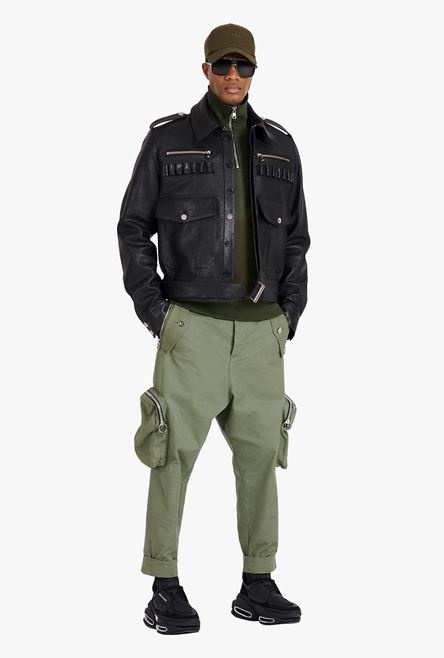 Black leather aviator jacket - 2