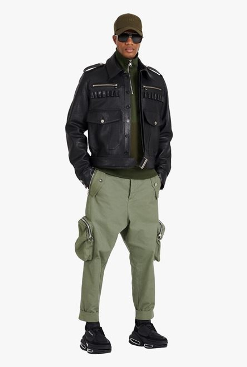 Balmain Black leather aviator jacket outlook