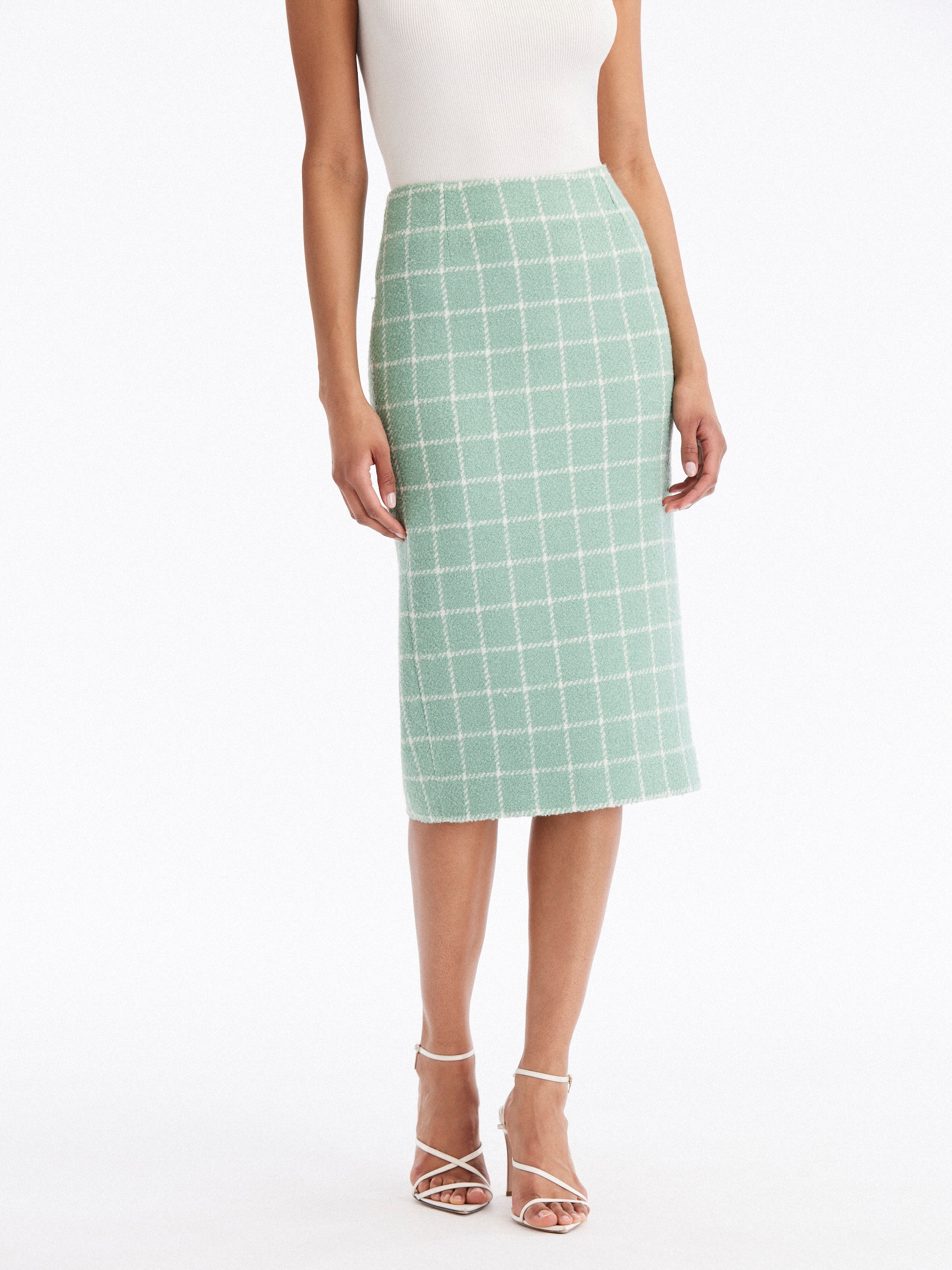 BOUCLE WINDOWPANE TWEED PENCIL SKIRT - 3
