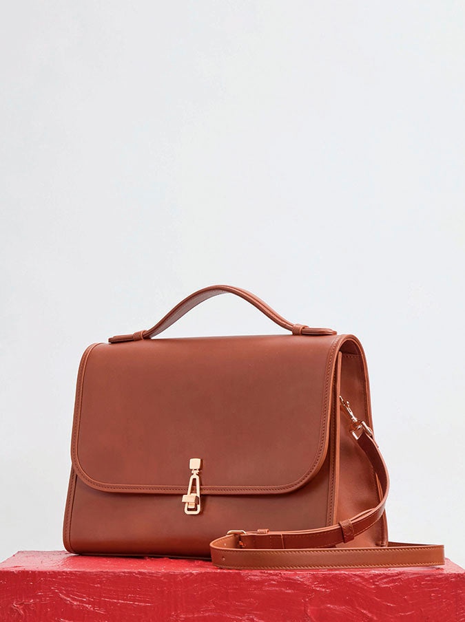 Large Leonora Flap Bag in Cognac Leather - 4