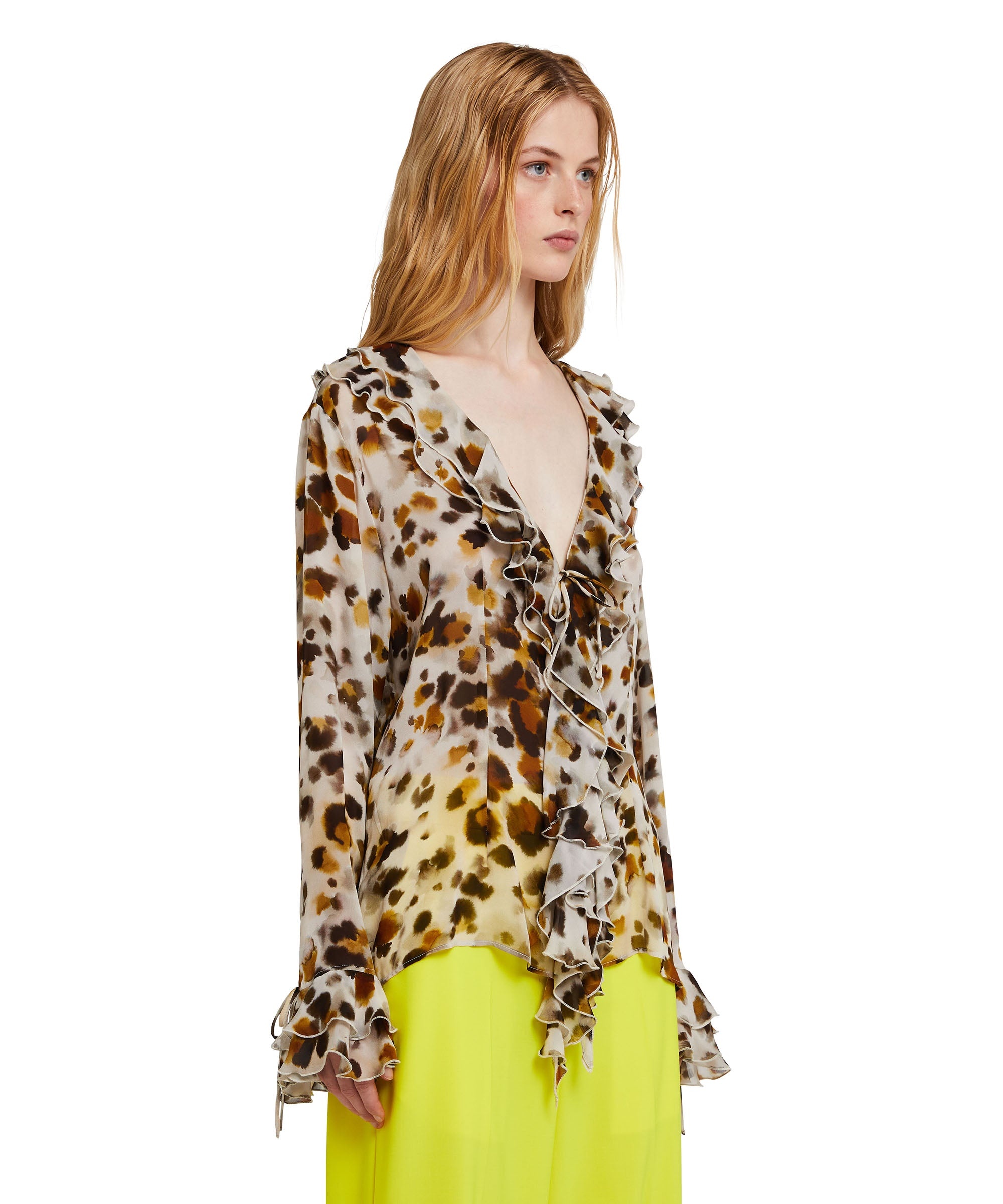 Ruffled blouse with georgette "watercolor leopard" print - 4