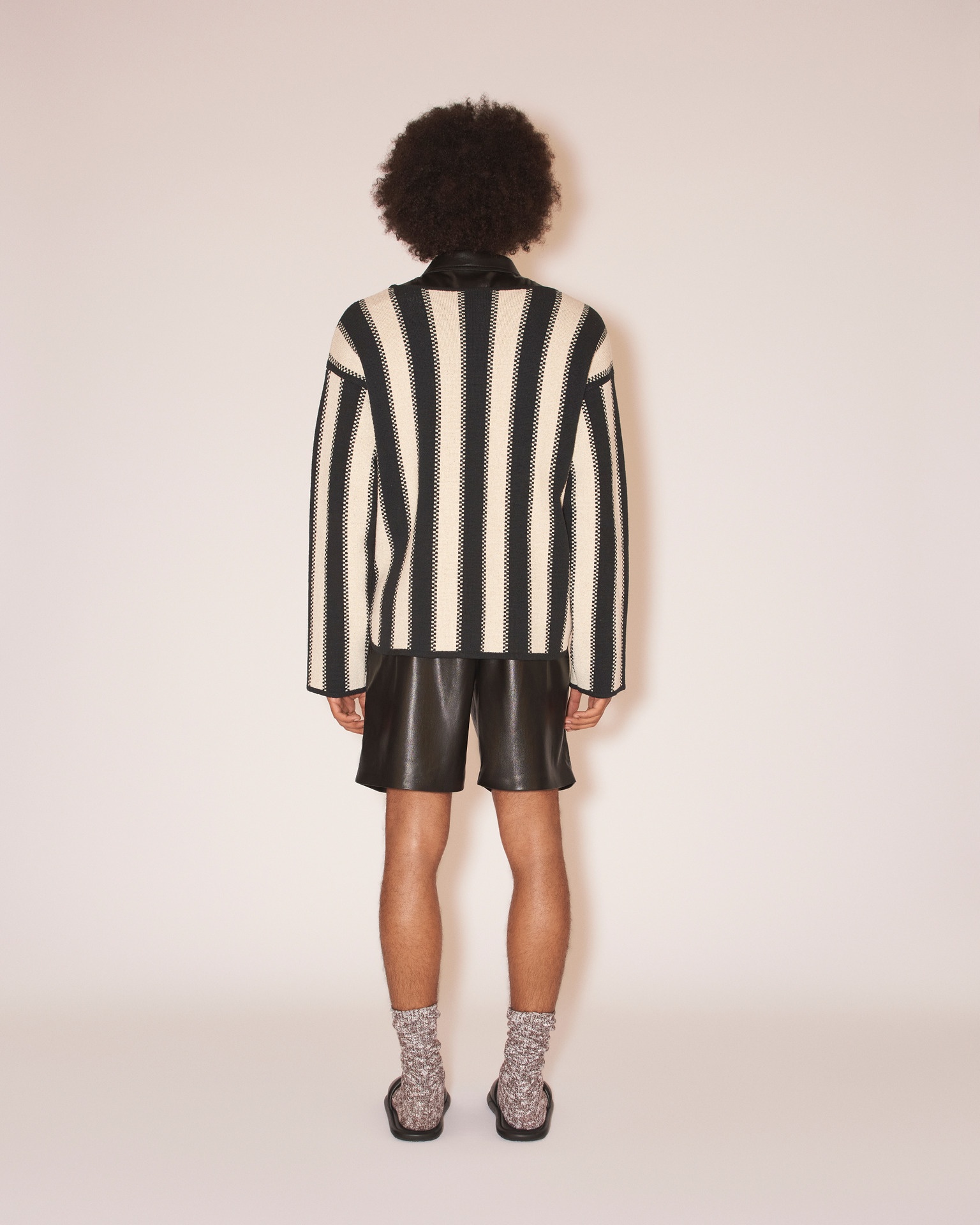 PASCAL - Textured linen button-down knit - Creme/black - 4