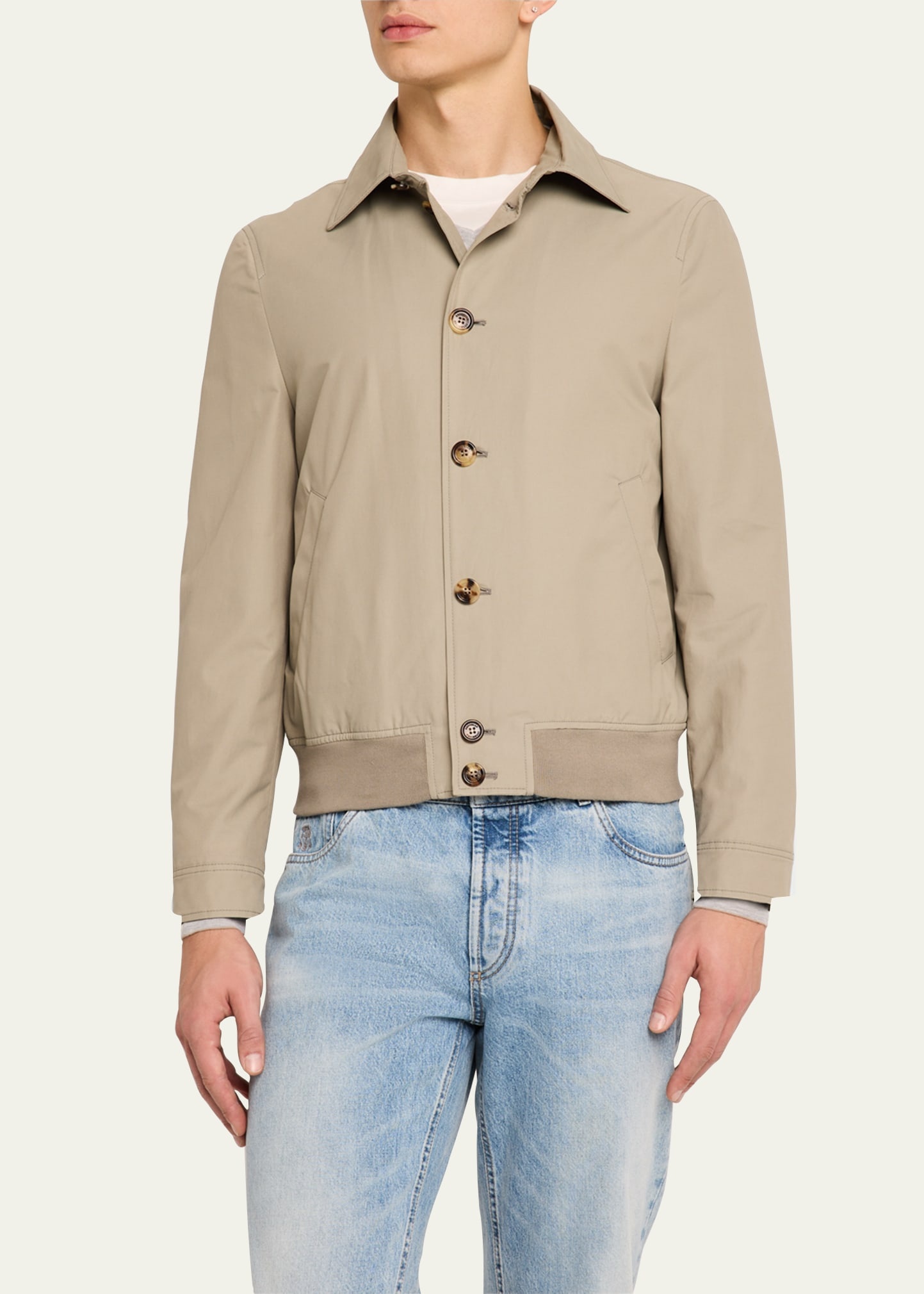 Men's Nylon Button-Front Bomber Jacket - 4