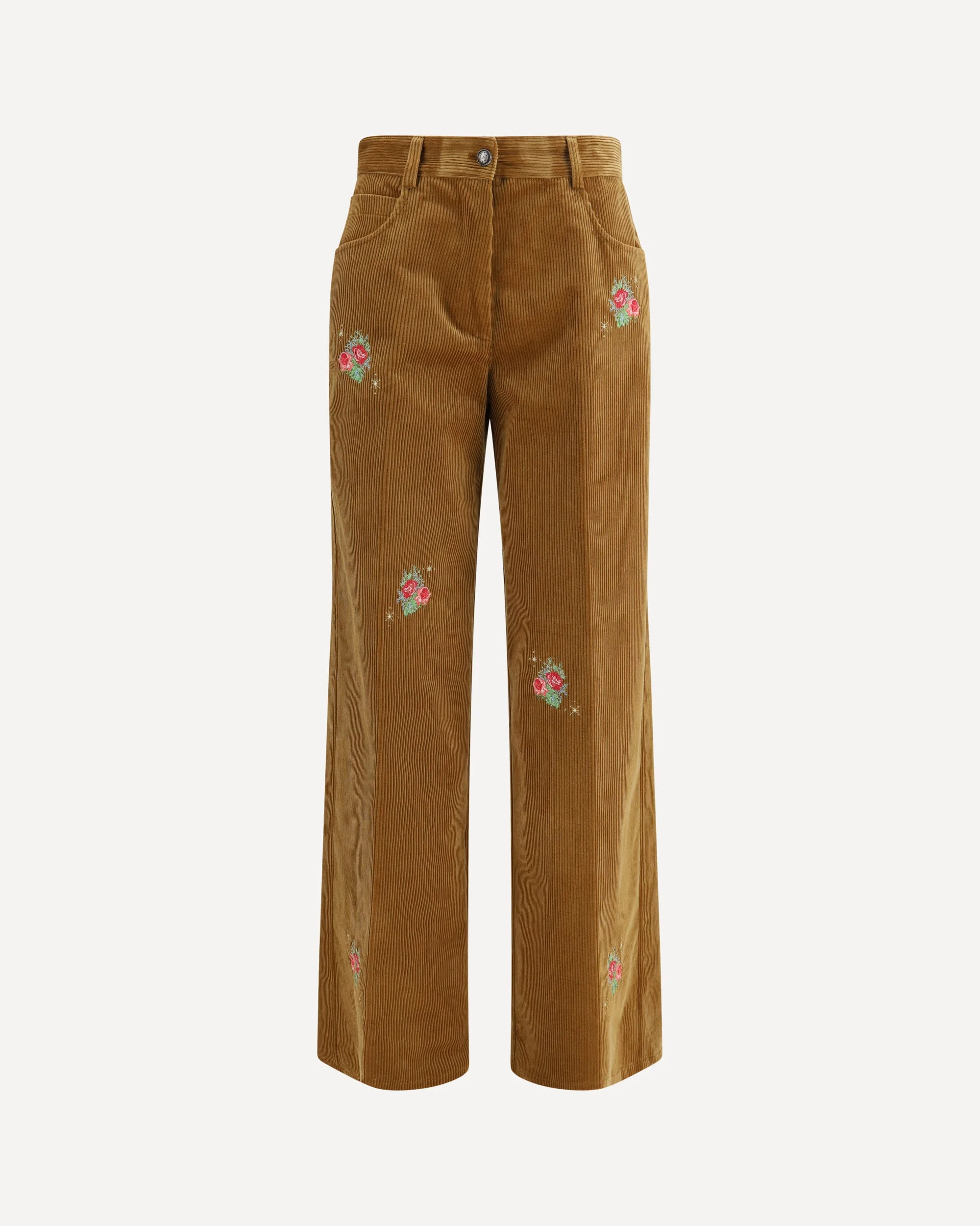 Velvet Pants with embroidered bouquets - 1