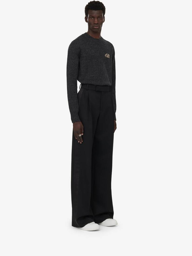 Men's Pleated Baggy Trousers in Black 3