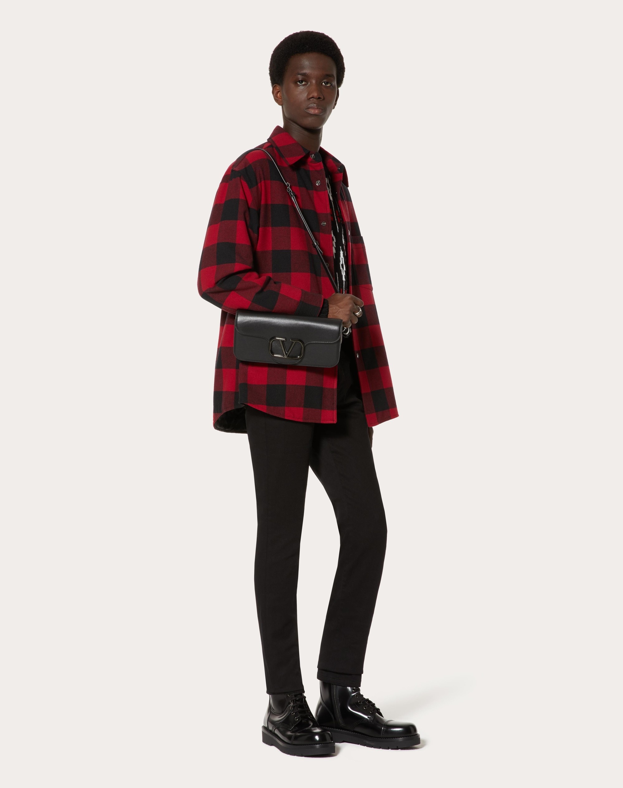 WOOL CHECK OVERSHIRT WITH VALENTINO EMBROIDERY - 2