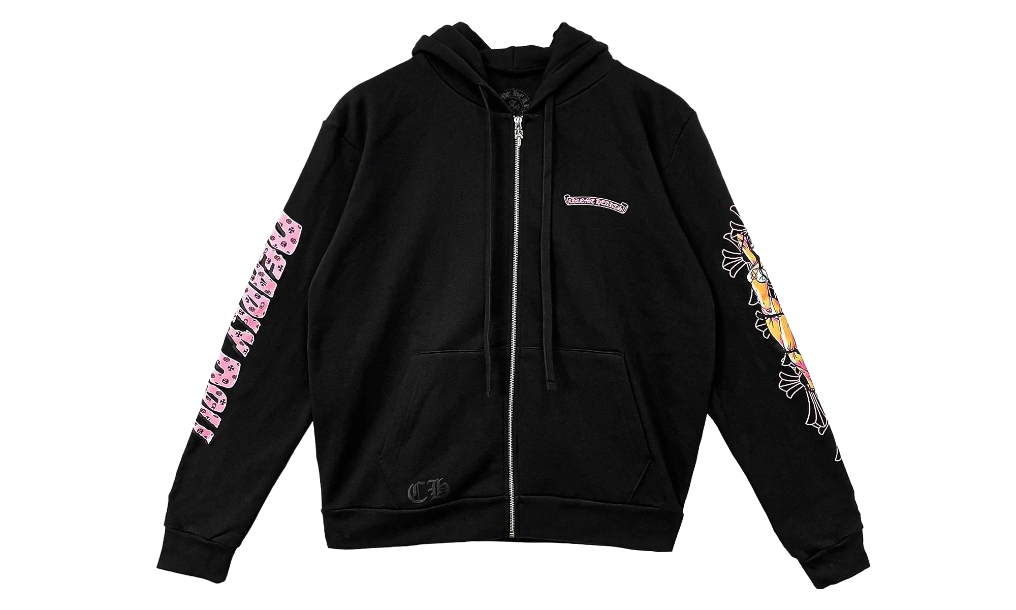 Deadly Doll Pink Cross Scroll Label Zip Up Hoodie "Black" CHRM1808 - 1