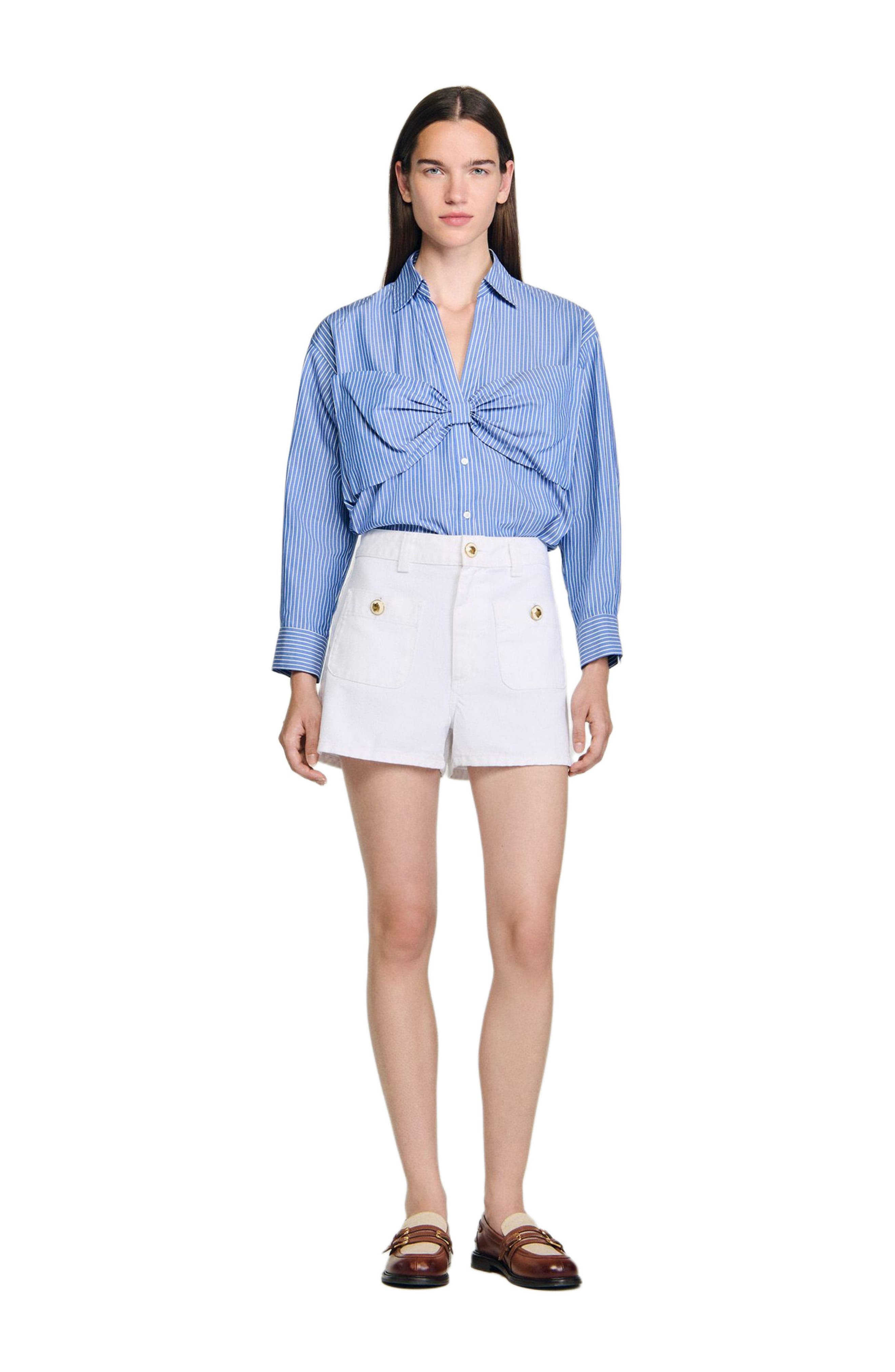SANDRO Oversized bow shirt in Blu /White at Nordstrom - 1