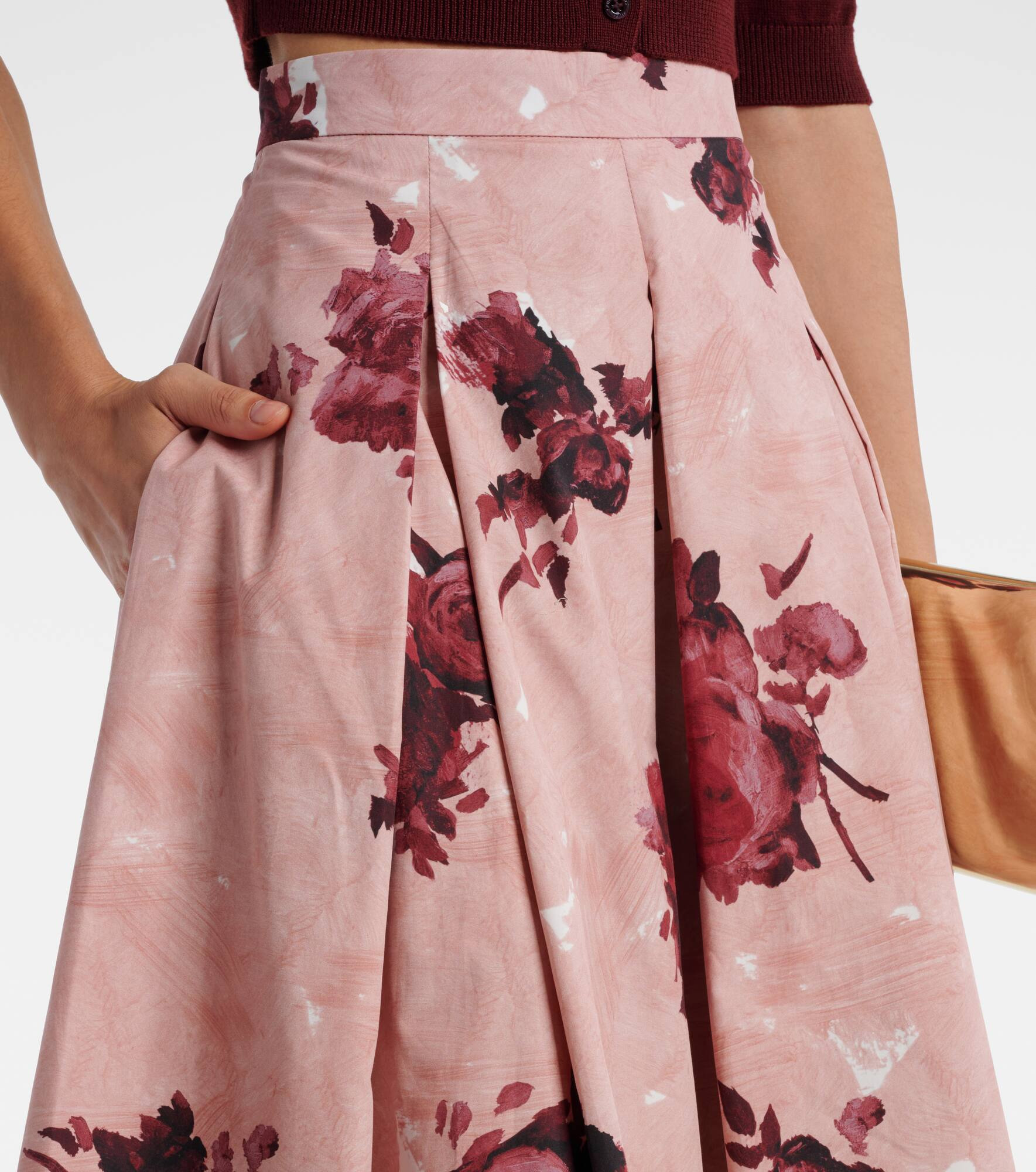 Floral pleated cotton poplin midi skirt - 4