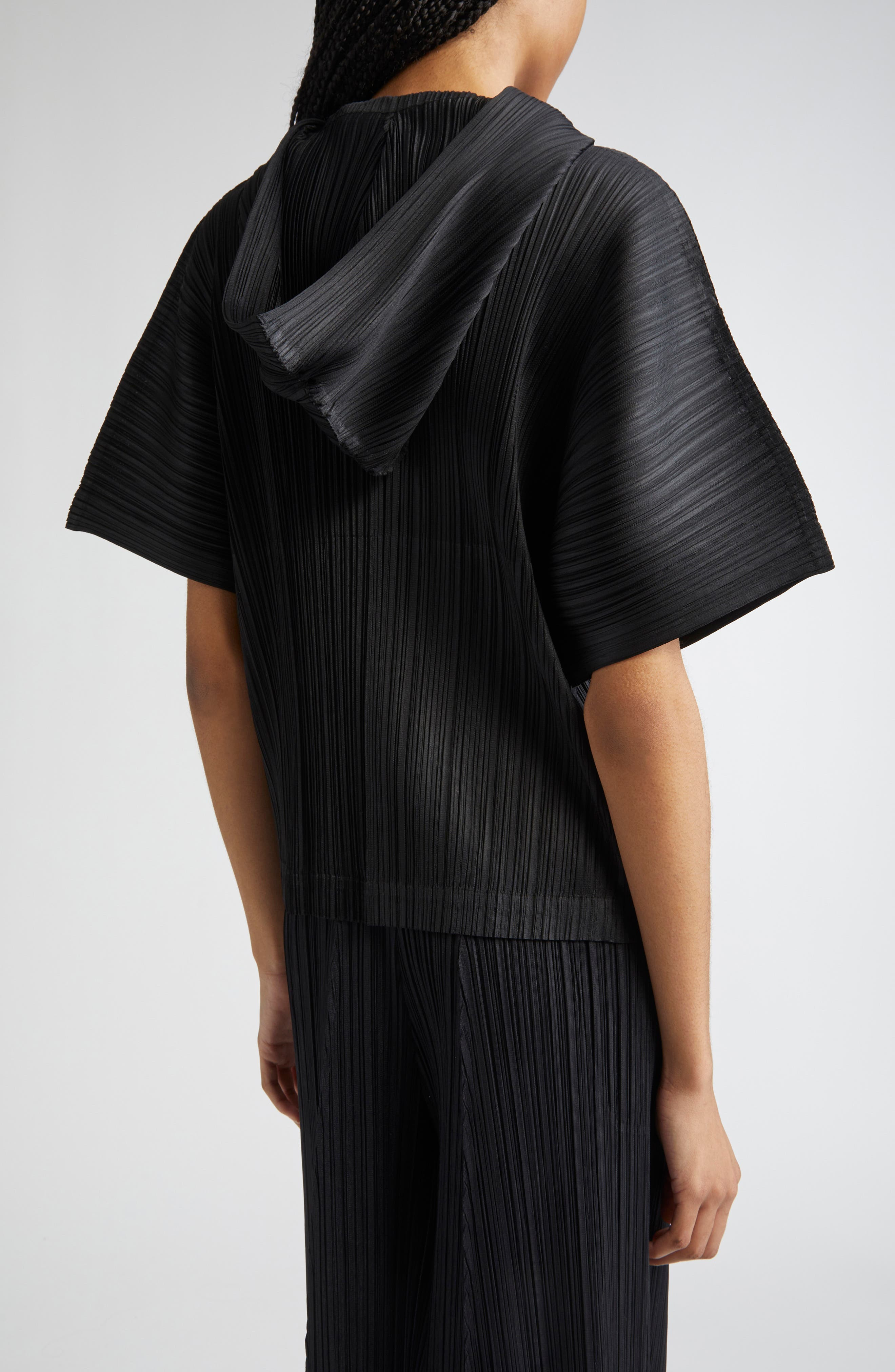 Pleats Please Issey Miyake Monthly Colors August Pleated Short Sleeve Hoodie in Black at Nordstrom - 3
