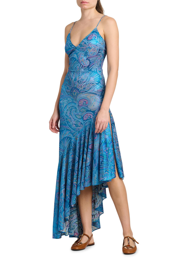 Women's Paisley Lotus Print Asymmetric Slipdress - Stamp Afdo Rosso 4