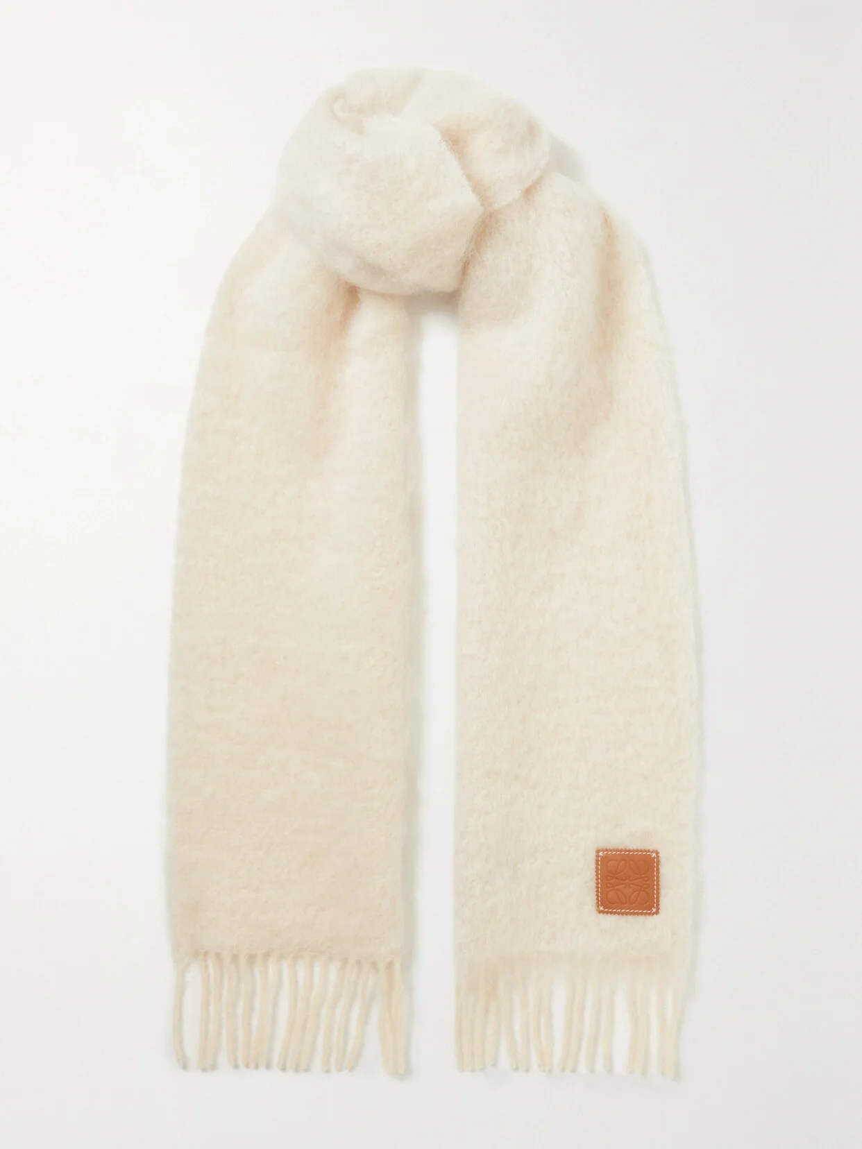 Leather-trimmed Fringed Mohair-blend Scarf - 1