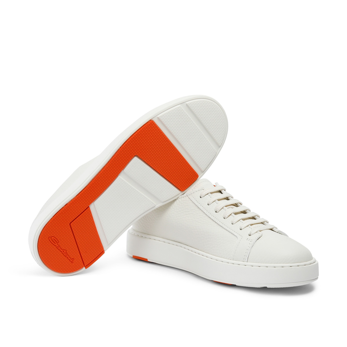 Men's white tumbled leather sneaker - 4