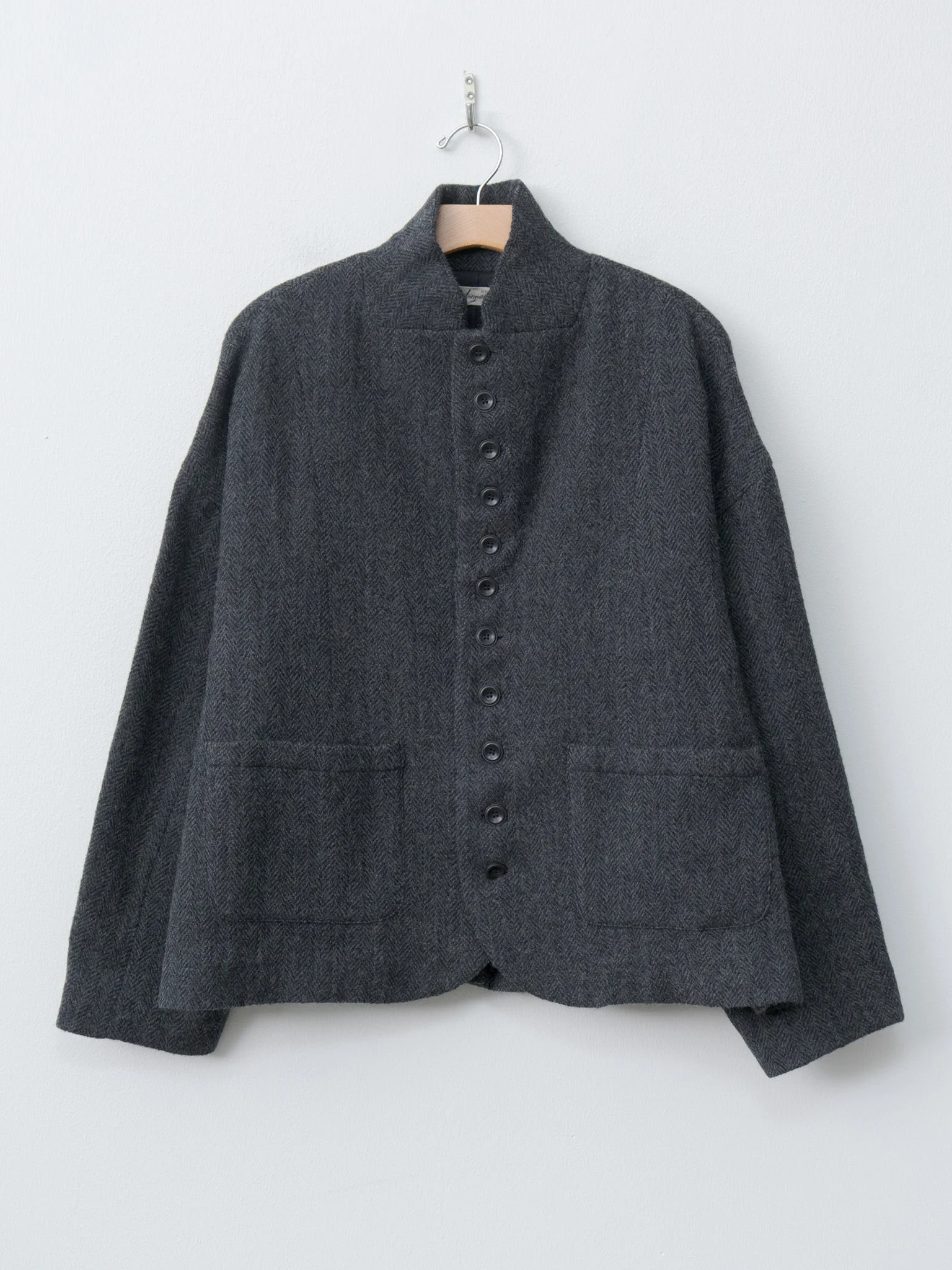 Wool Herringbone Jacket - Black - 1