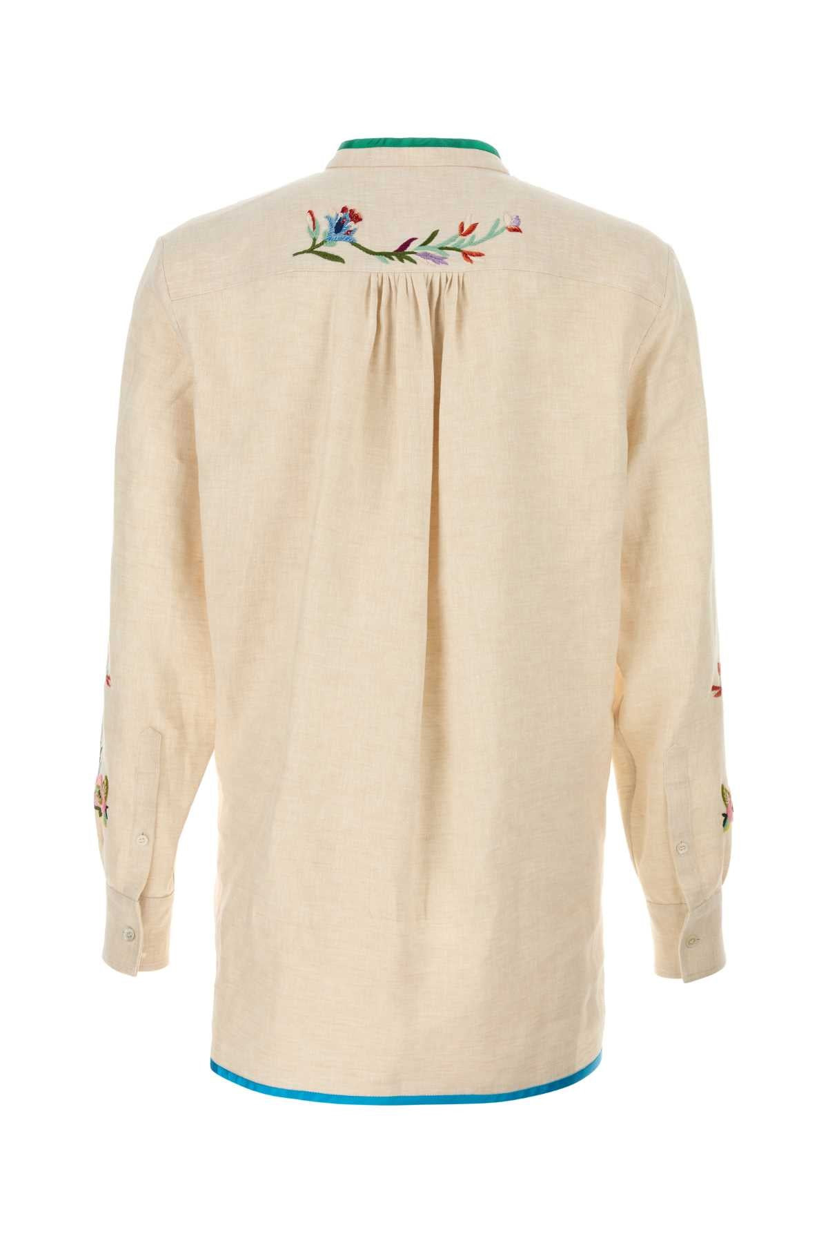 Valentino Garavani Men Ivory Linen Shirt - 2
