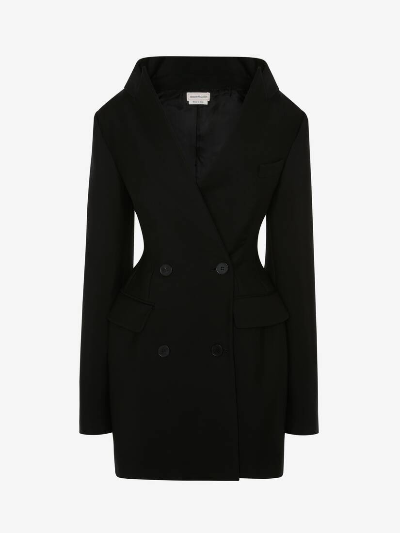 Women's Double-breasted Tailored Mini Dress in Black - 1