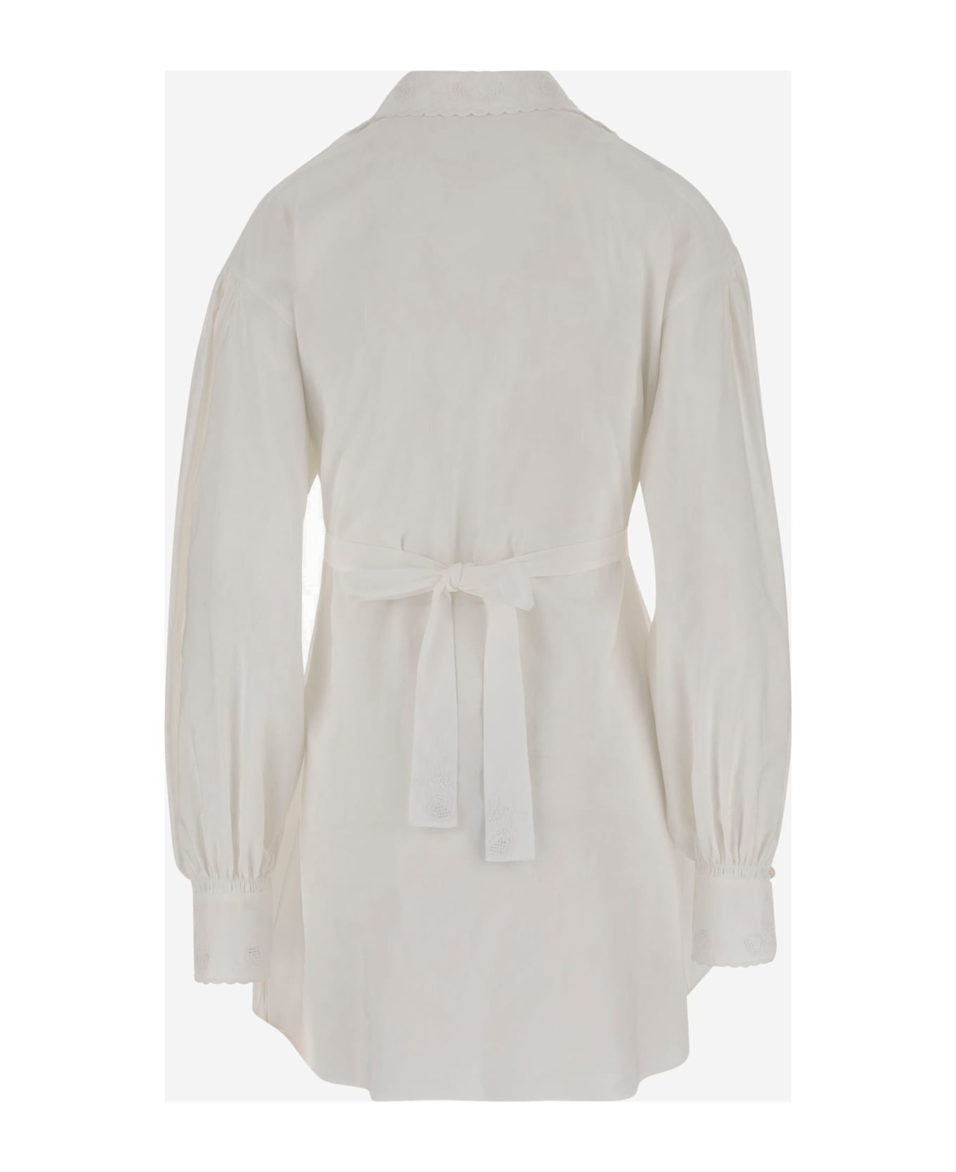 White Cotto Blend Shirt Dress - 2