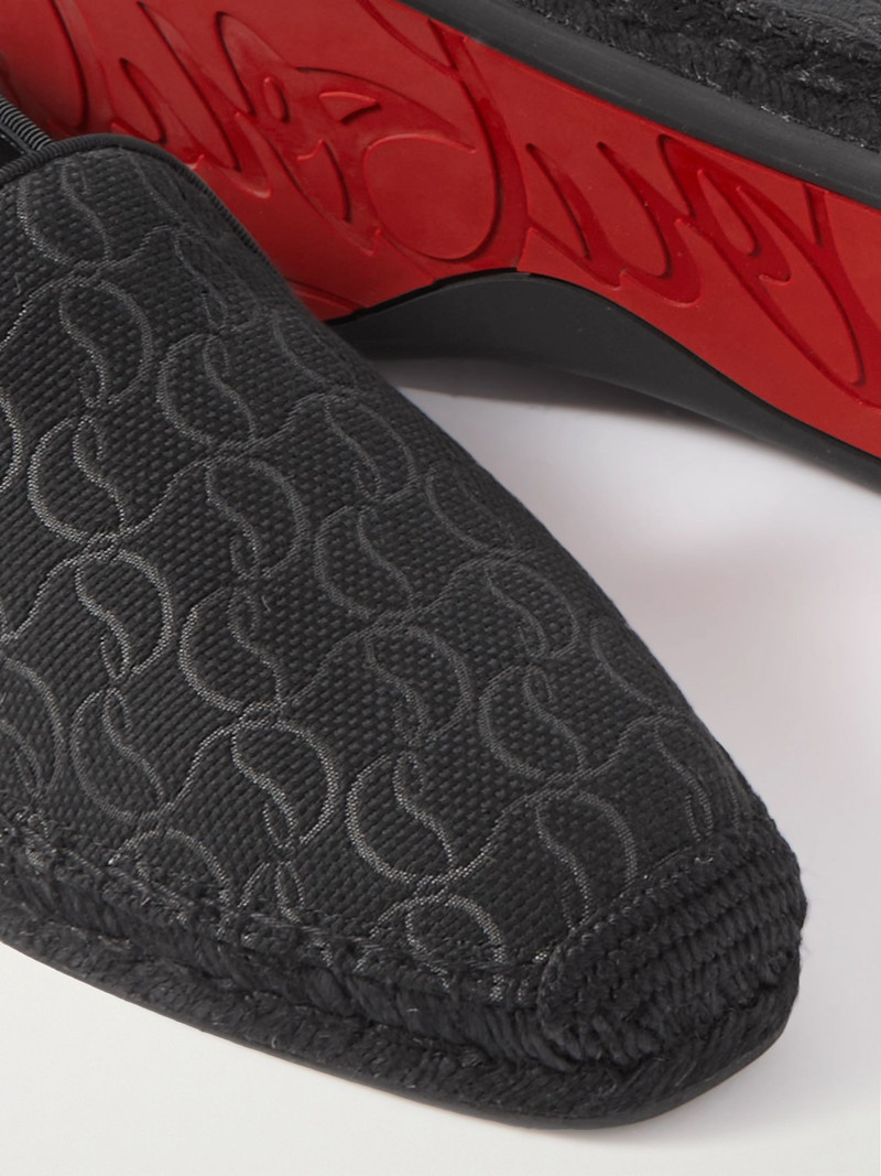 Varsi Espadon Collapsible-Heel Logo-Jacquard Canvas and Leather Espadrilles Black 6