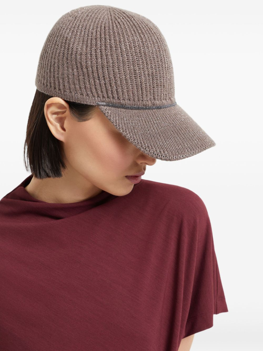 lurex-ribbed baseball cap - 3