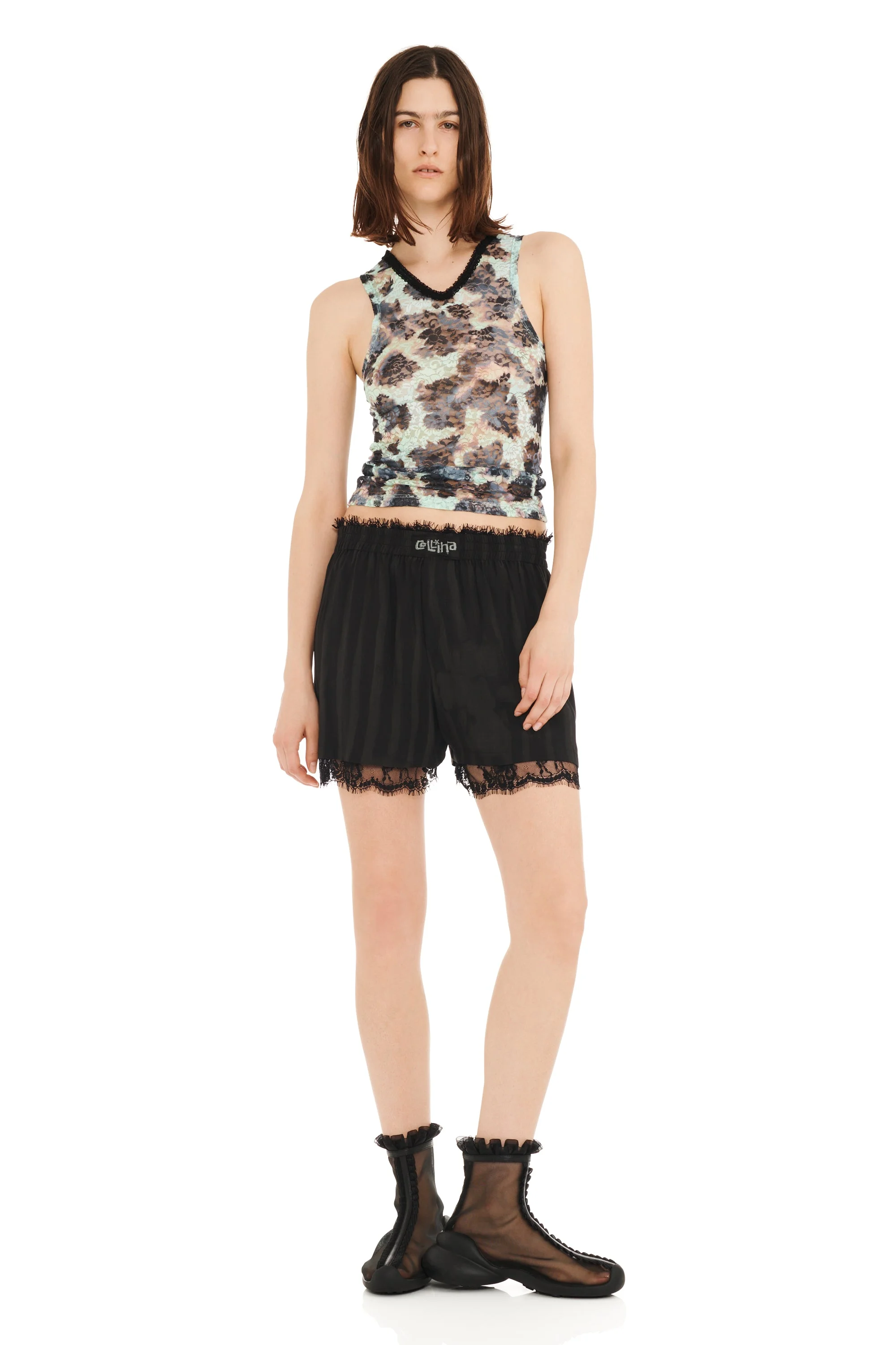 BLACK WAVY FLOWER STRIPE MINI ODEON BOXER - 1