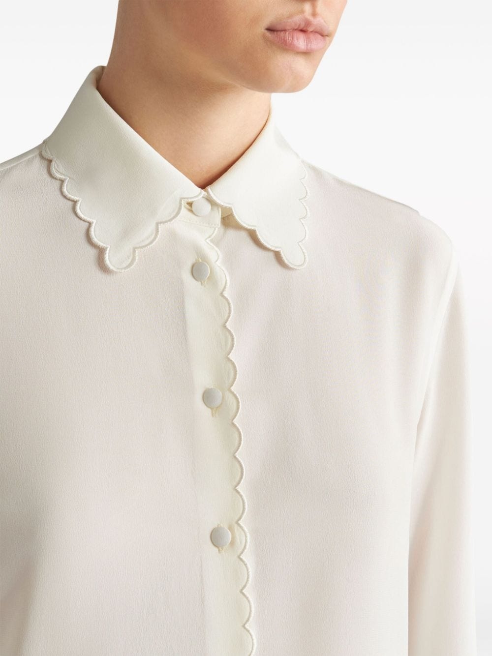 scallop-trim crepe de chine shirt - 5