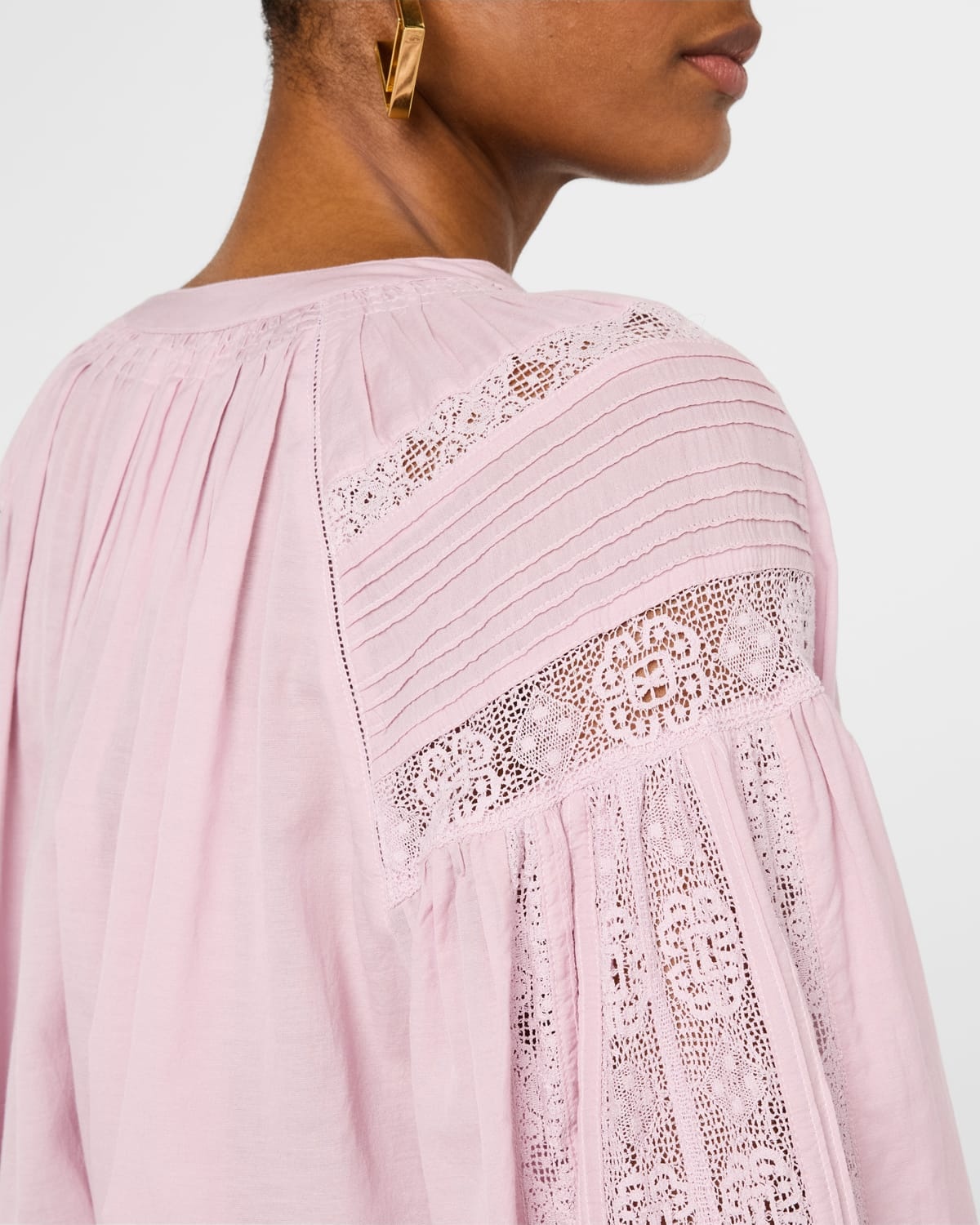 Ruched Lace-Inset Pintuck Blouse - 5