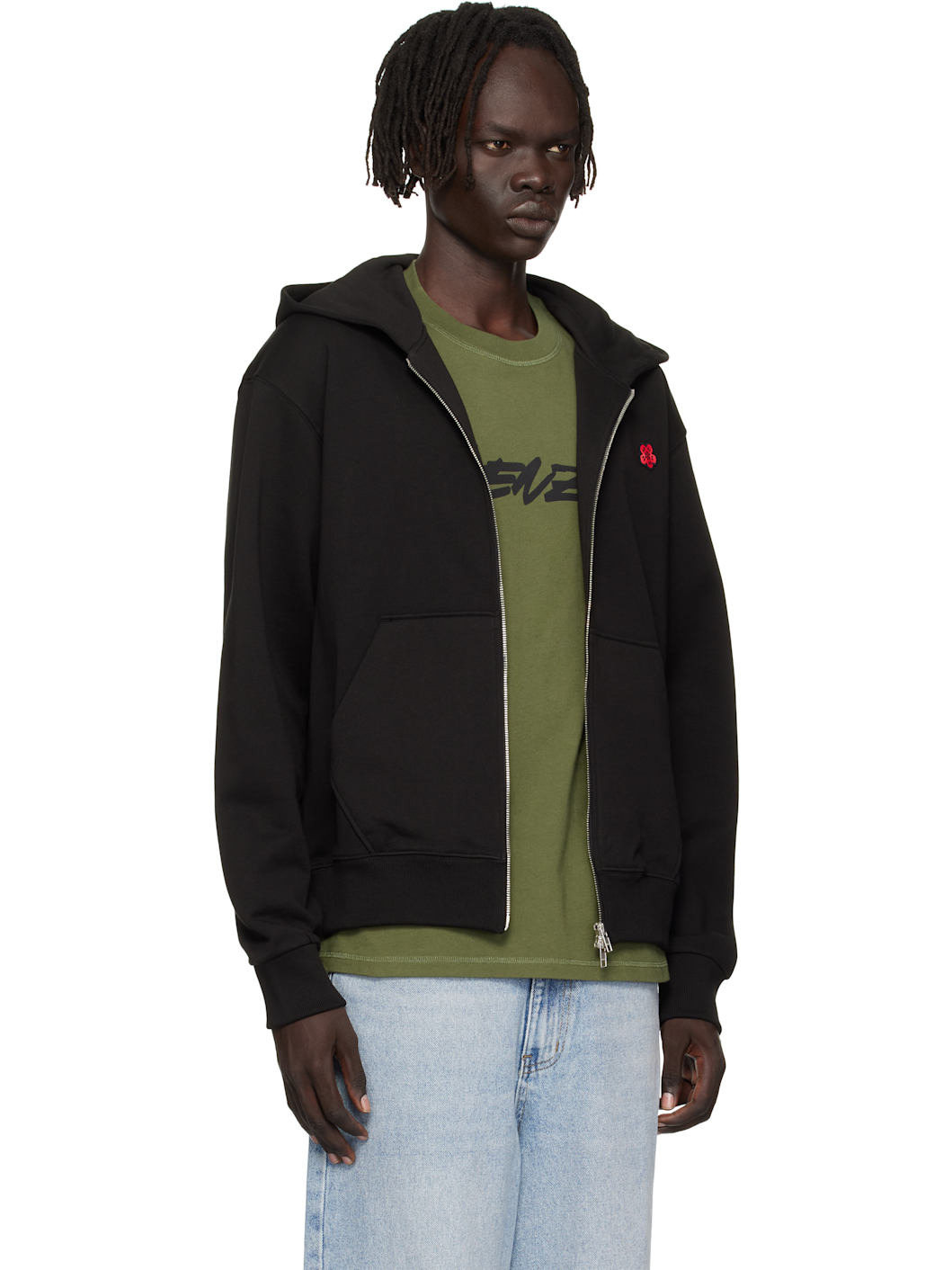 Black Kenzo Paris 'Boke Flower' Embroidered Zipped Hoodie - 2