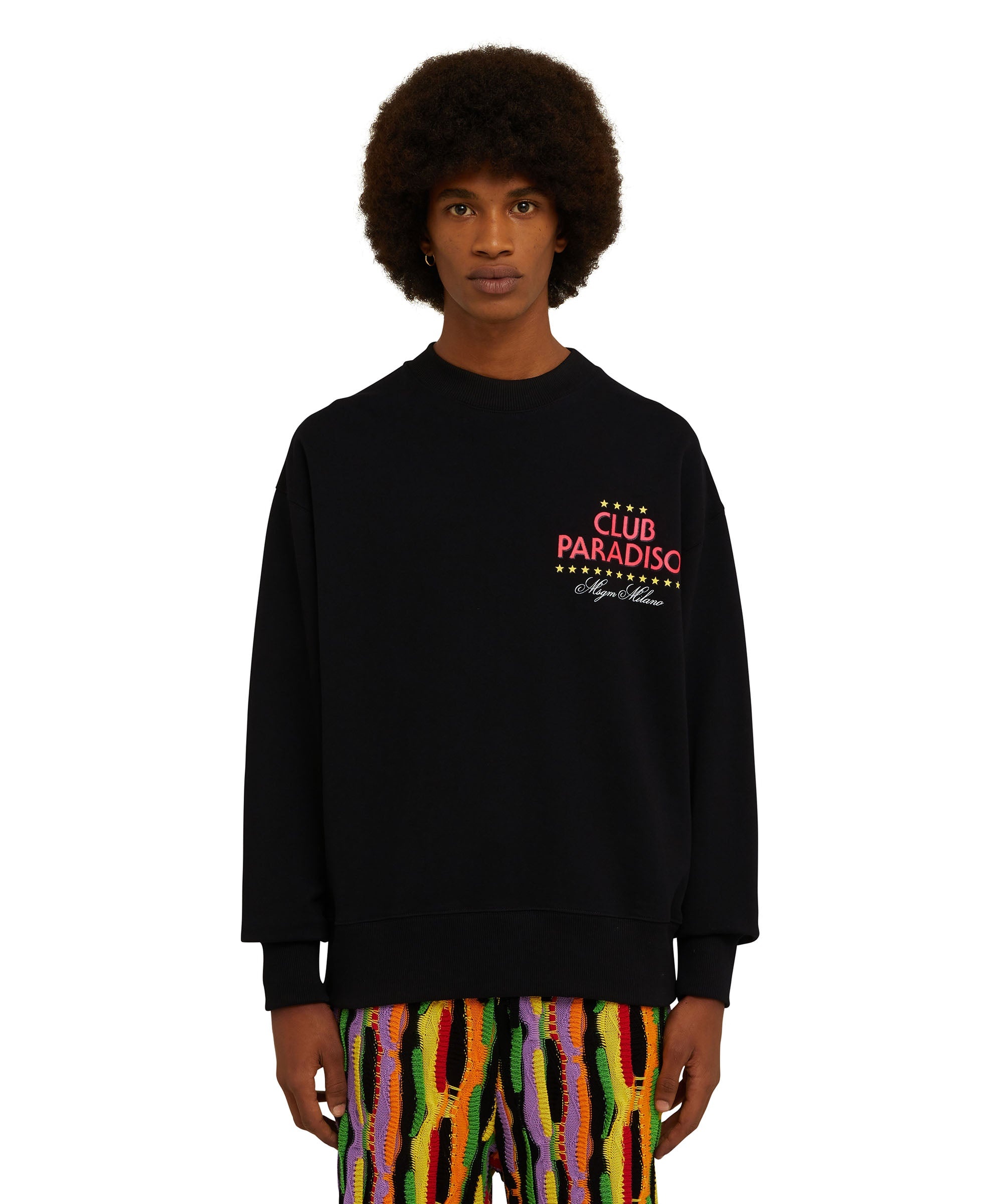 Solid color cotton crewneck sweatshirt with "club paradiso" graphic - 3