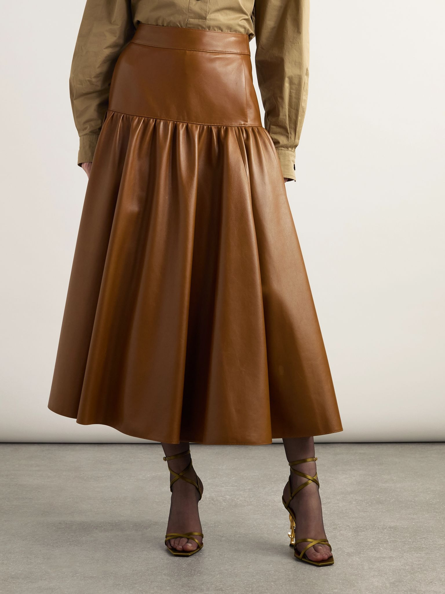 Tiered leather midi skirt Brown - 3