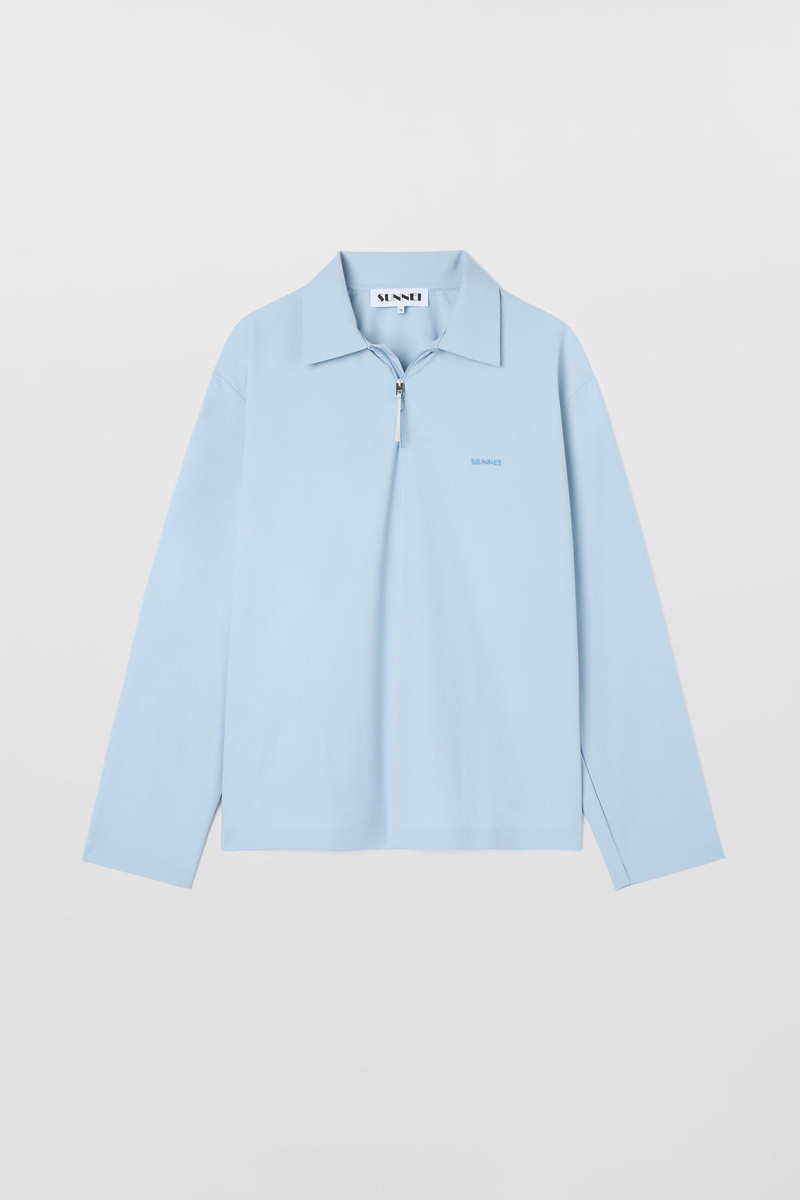 LONGSLEEVE POLO W ZIP / azure 1
