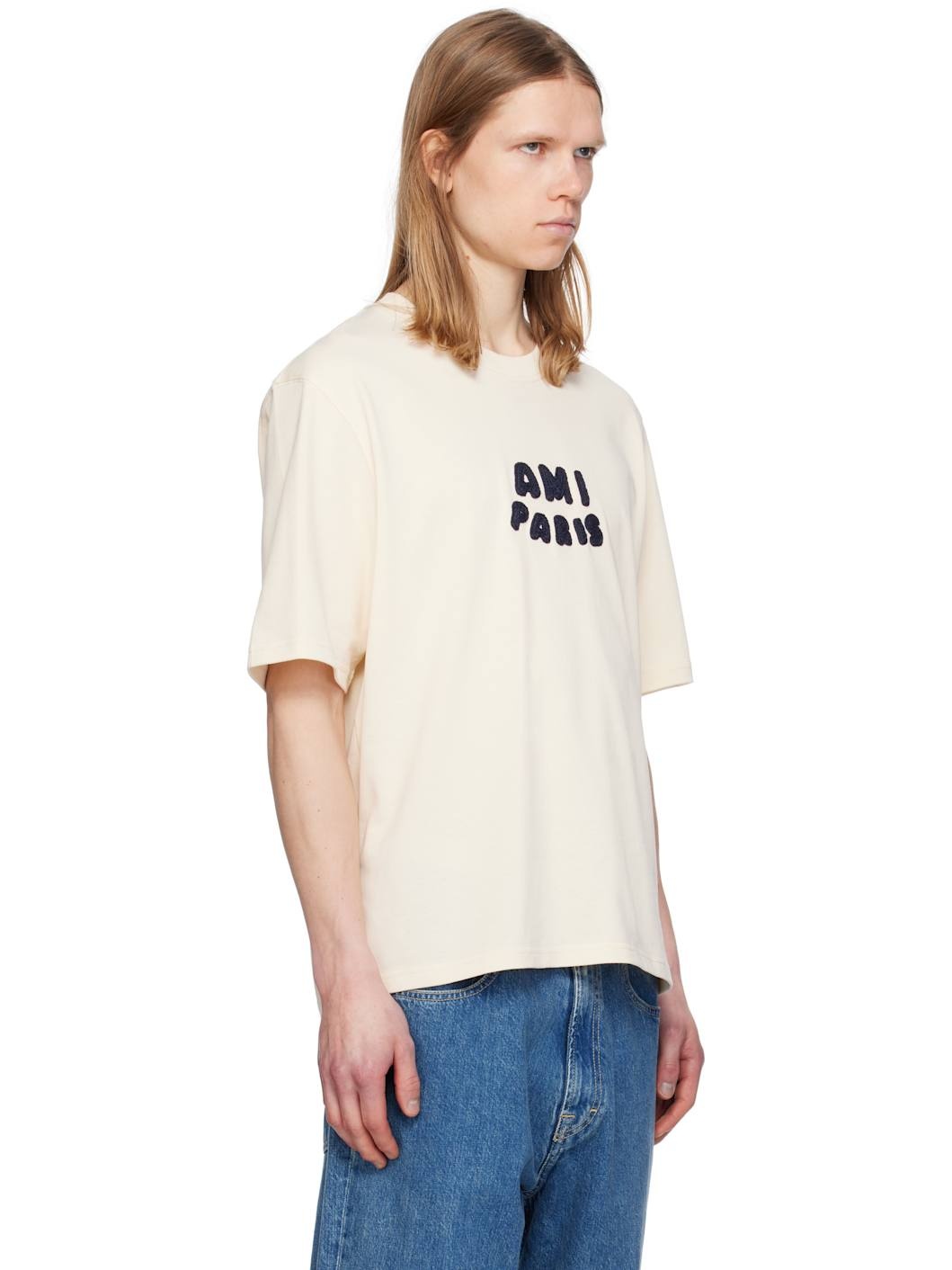 Beige Cotton 'Ami Paris' Patch T-shirt - 2