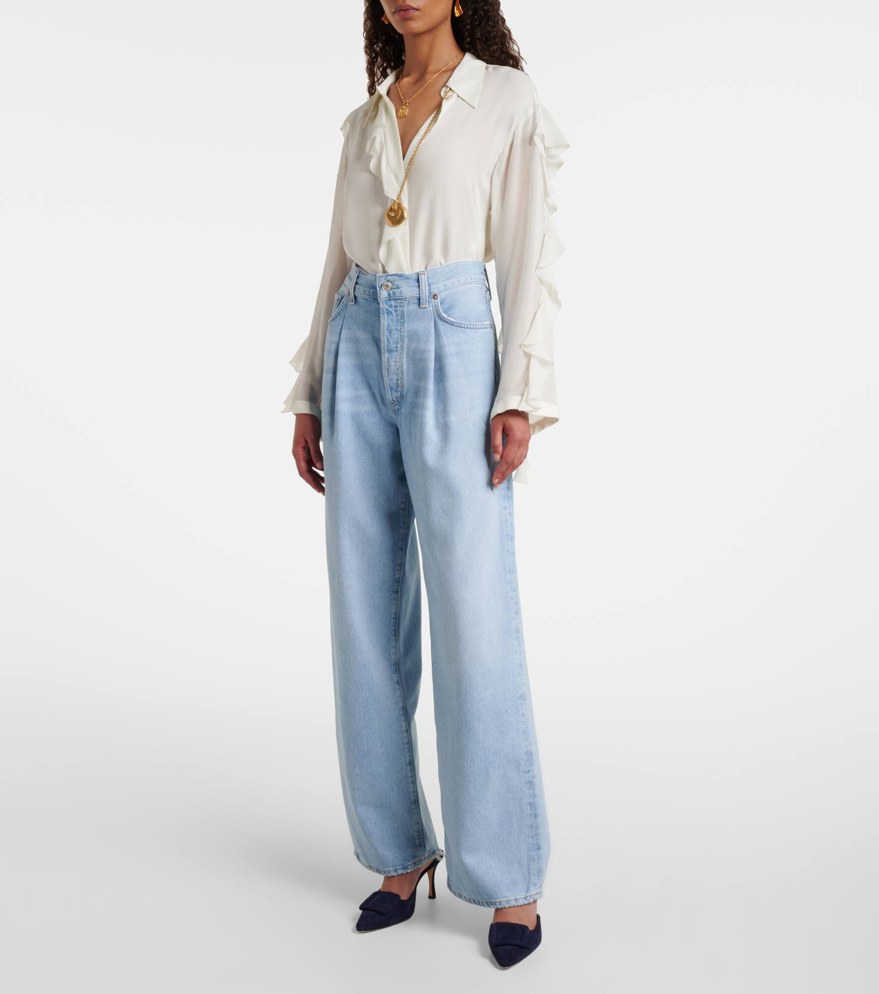 Franka pleated mid-rise wide-leg jeans - 7