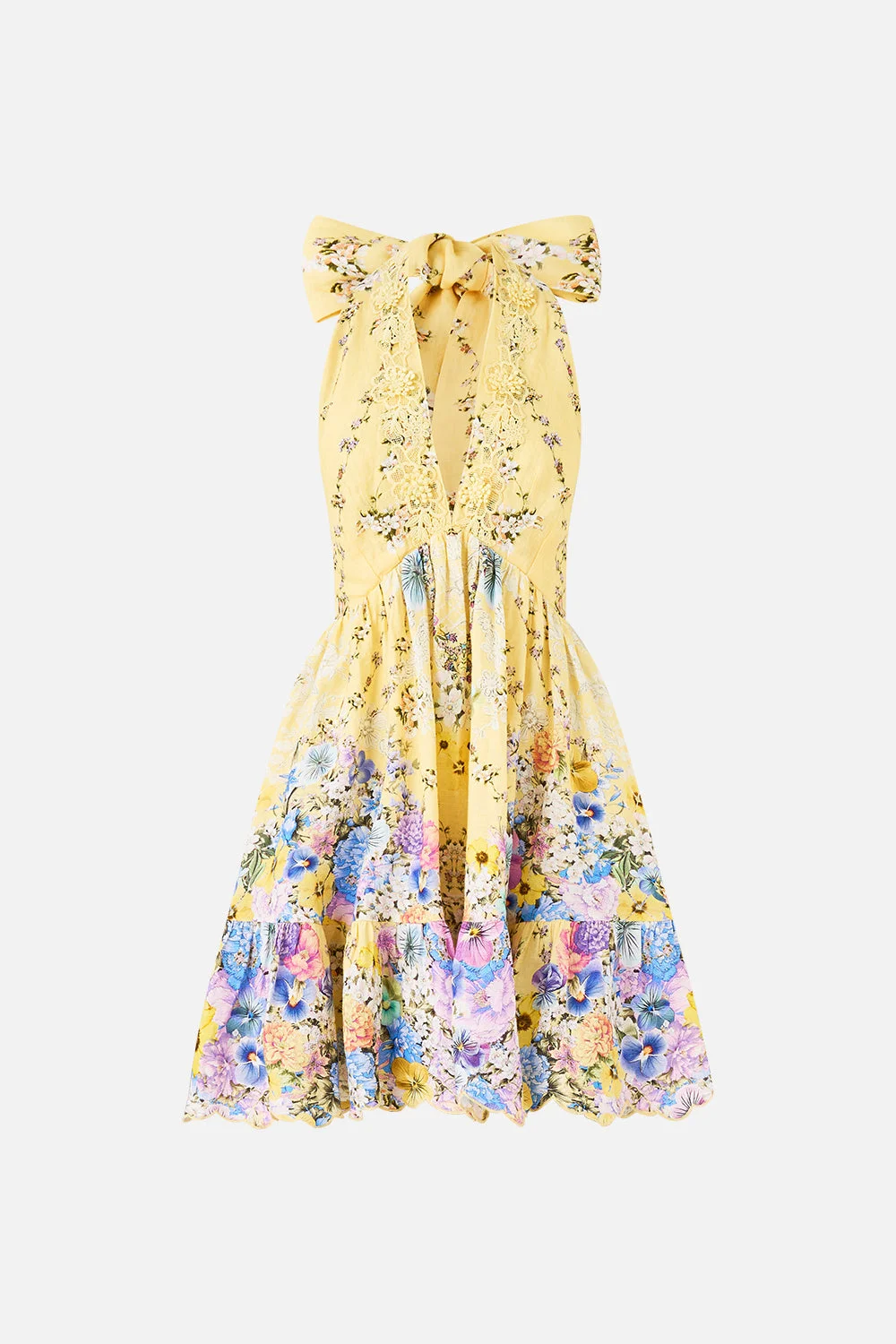 RUFFLE HEM HALTER SHORT DRESS - 1