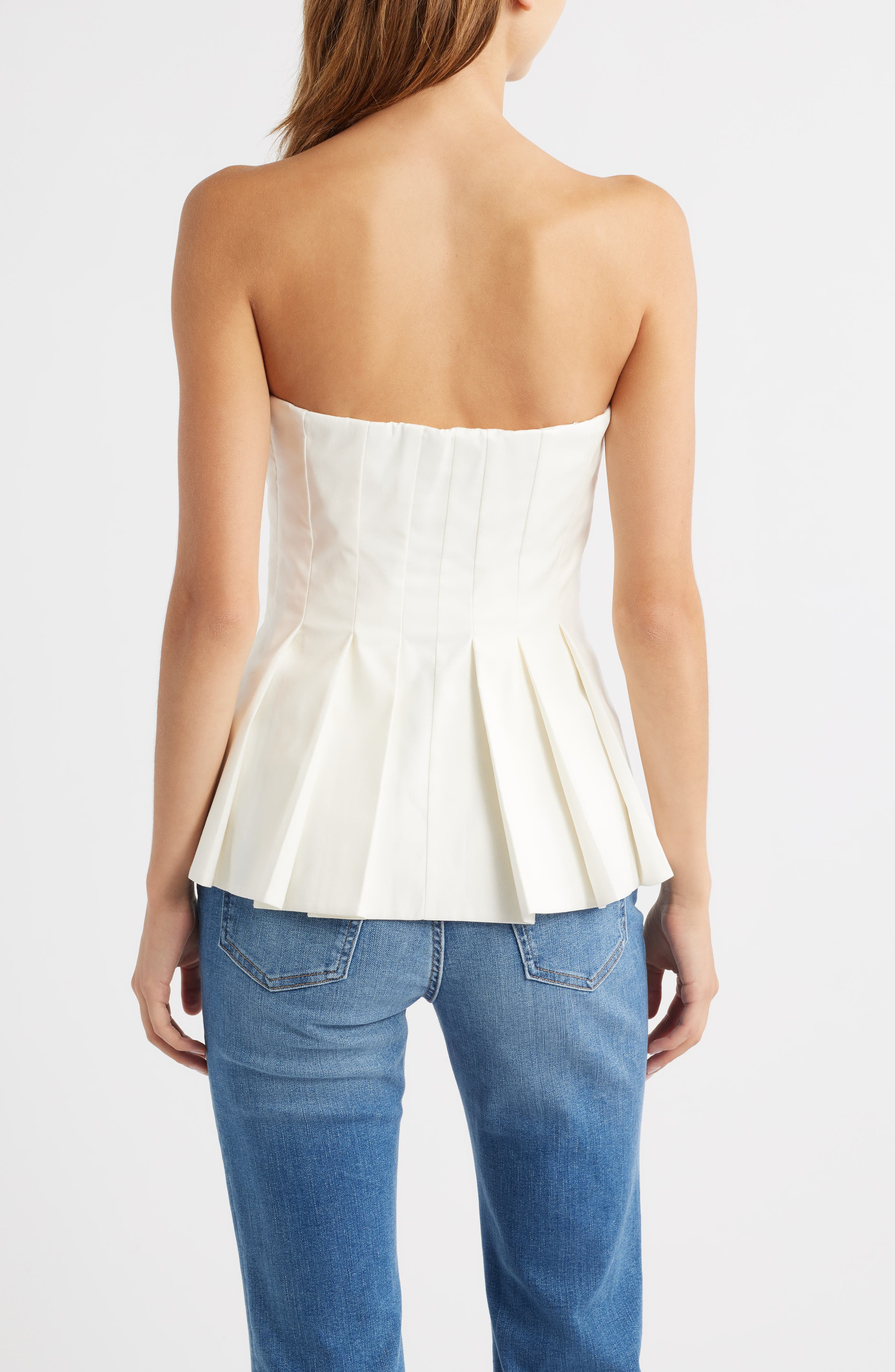 Reformation Ashlyn Pleated Peplum Strapless Top in White at Nordstrom - 2