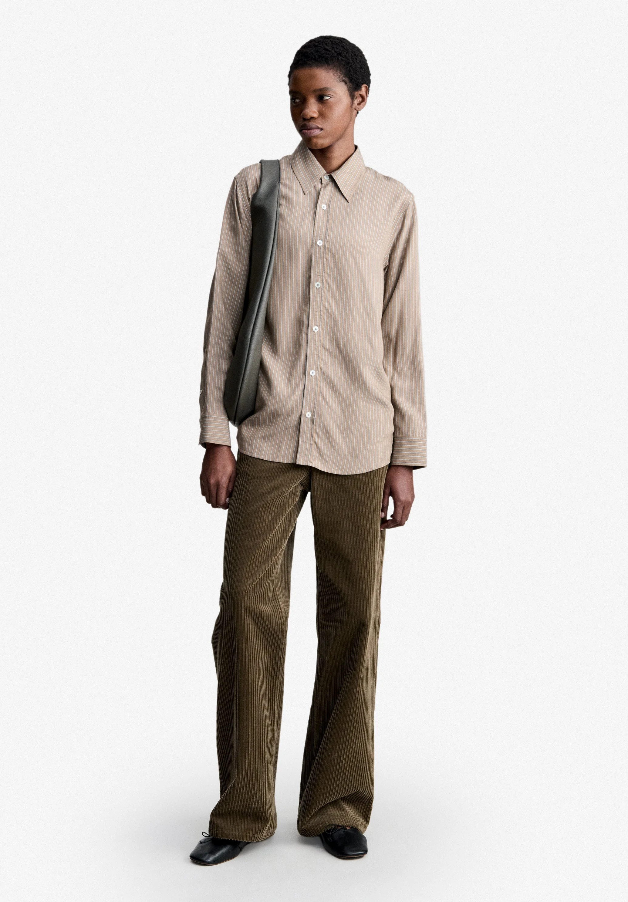 KAYLA SHIRT - FLOWING BROWN STRIPED SHIRT - 1