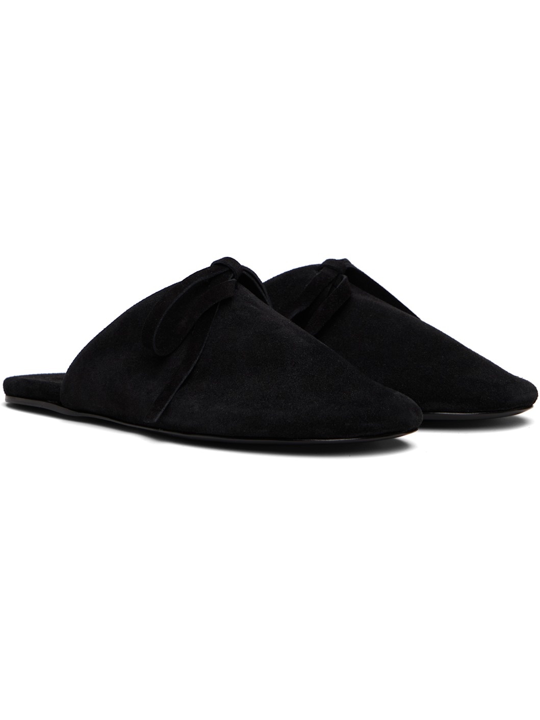Black Bow Suede Slippers - 4