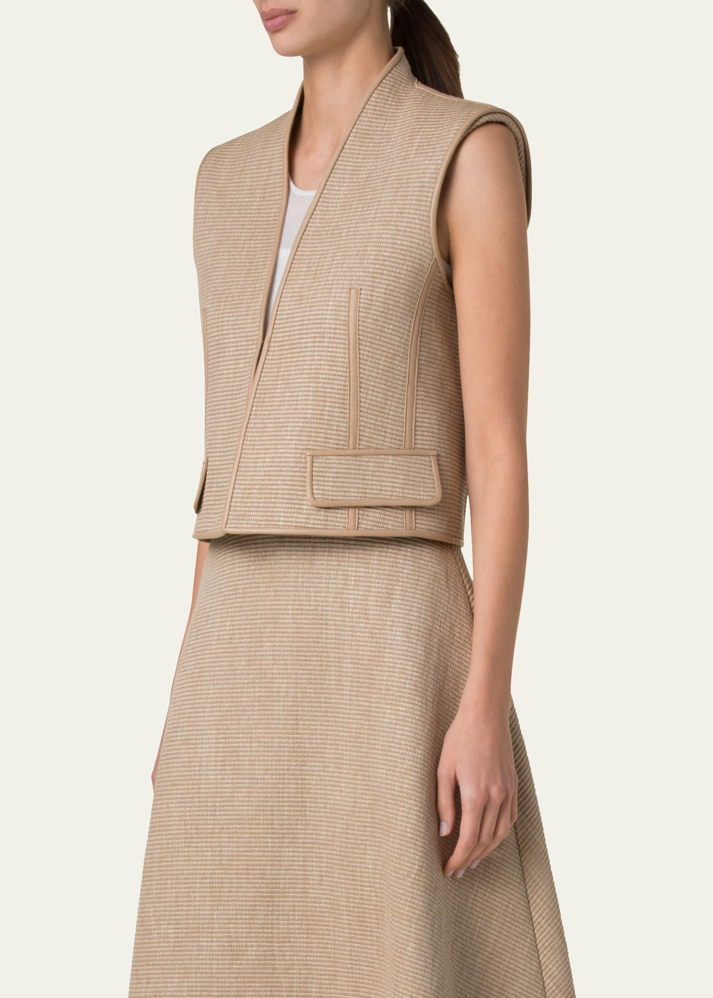 Alvaro Short Raffia Leather-Trim Vest - 4