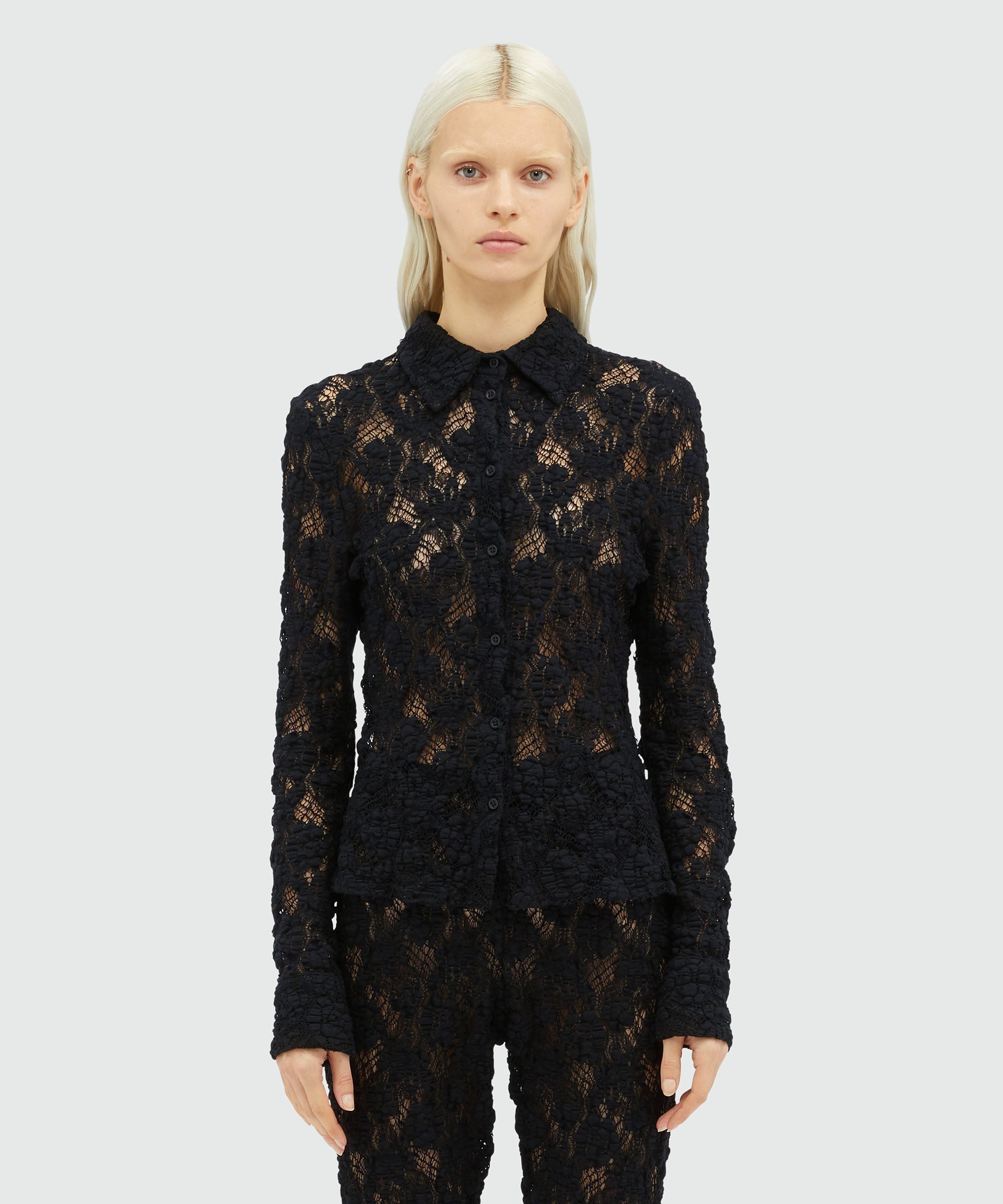 Black stretch lace shirt - 2