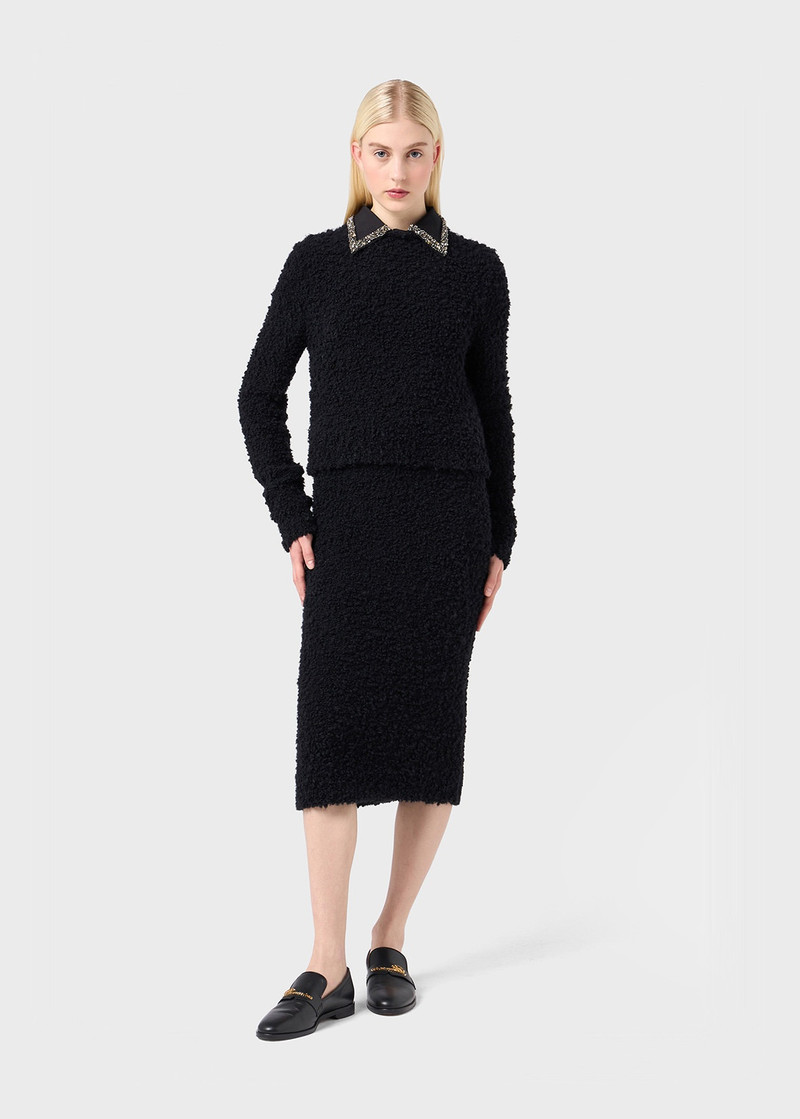 Blumarine BOUCLÉ SWEATER WITH EMBROIDERED COLLAR outlook