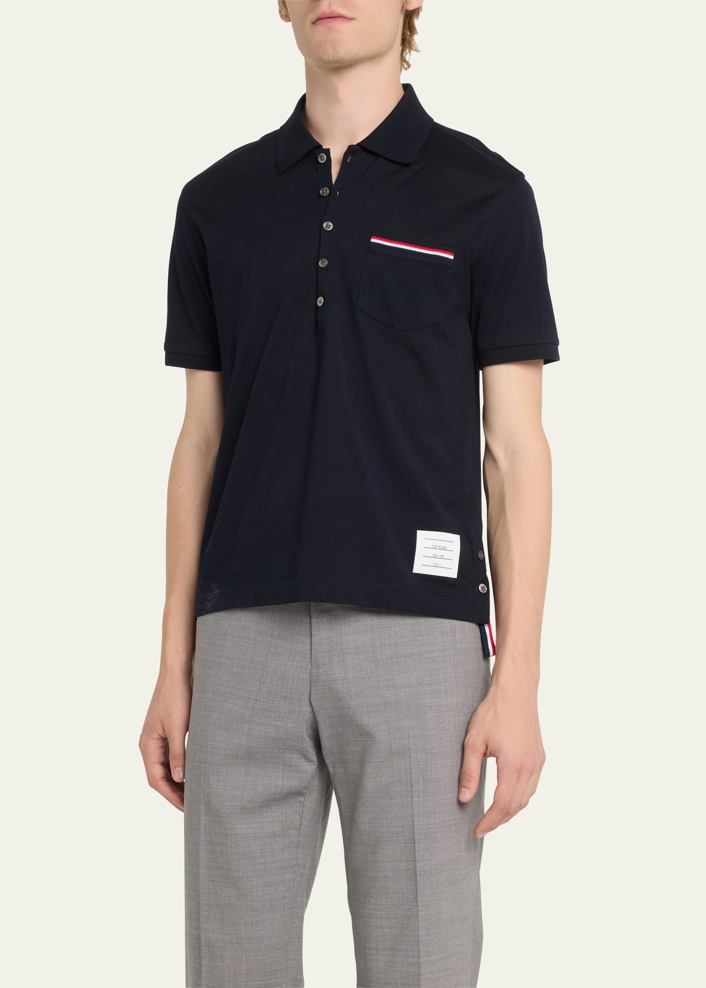 Heather Polo Shirt with Striped Pocket - 5