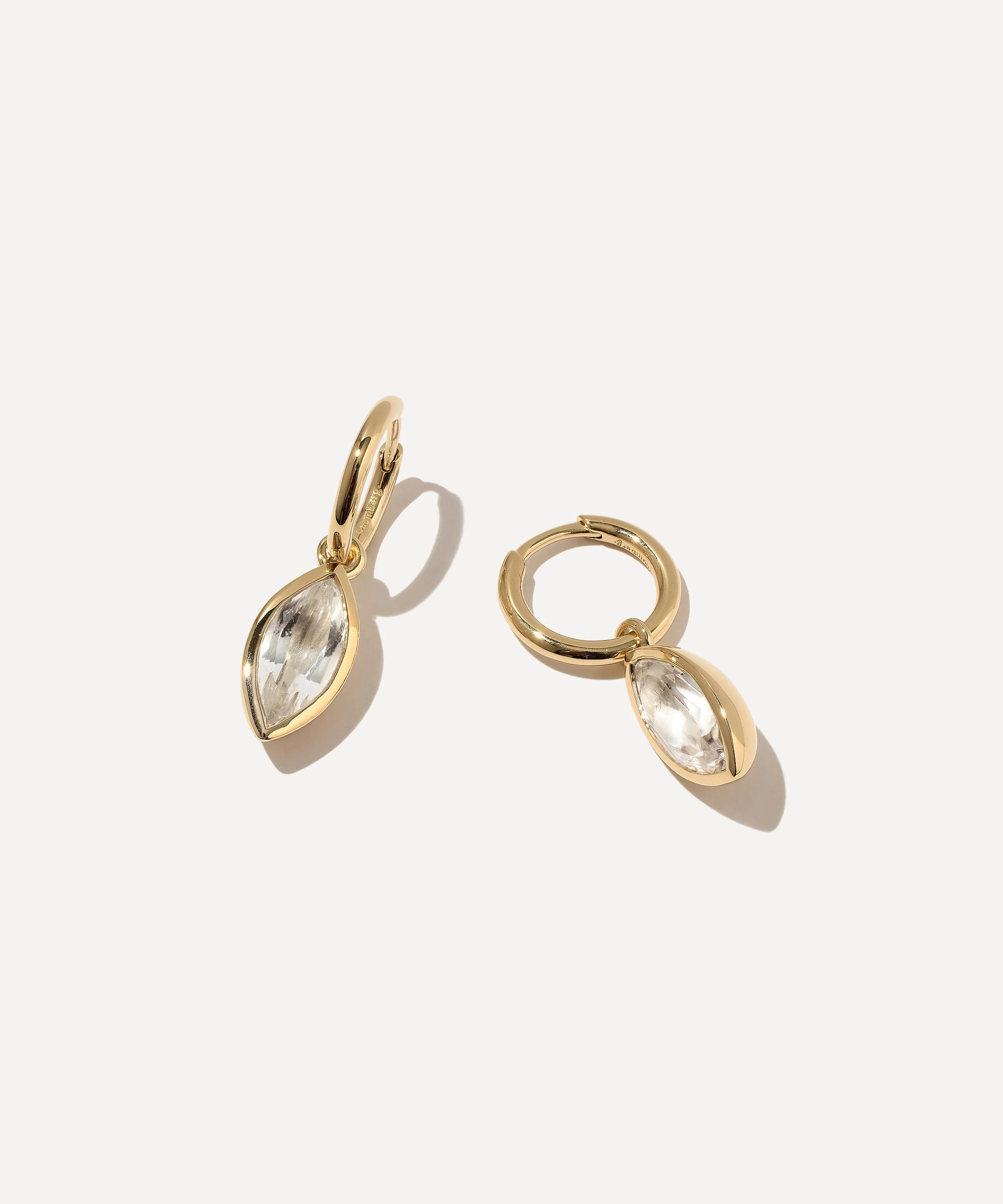 14ct Gold-Plated Vermeil Silver Marquise Quartz Hoop Drop Earrings - 1