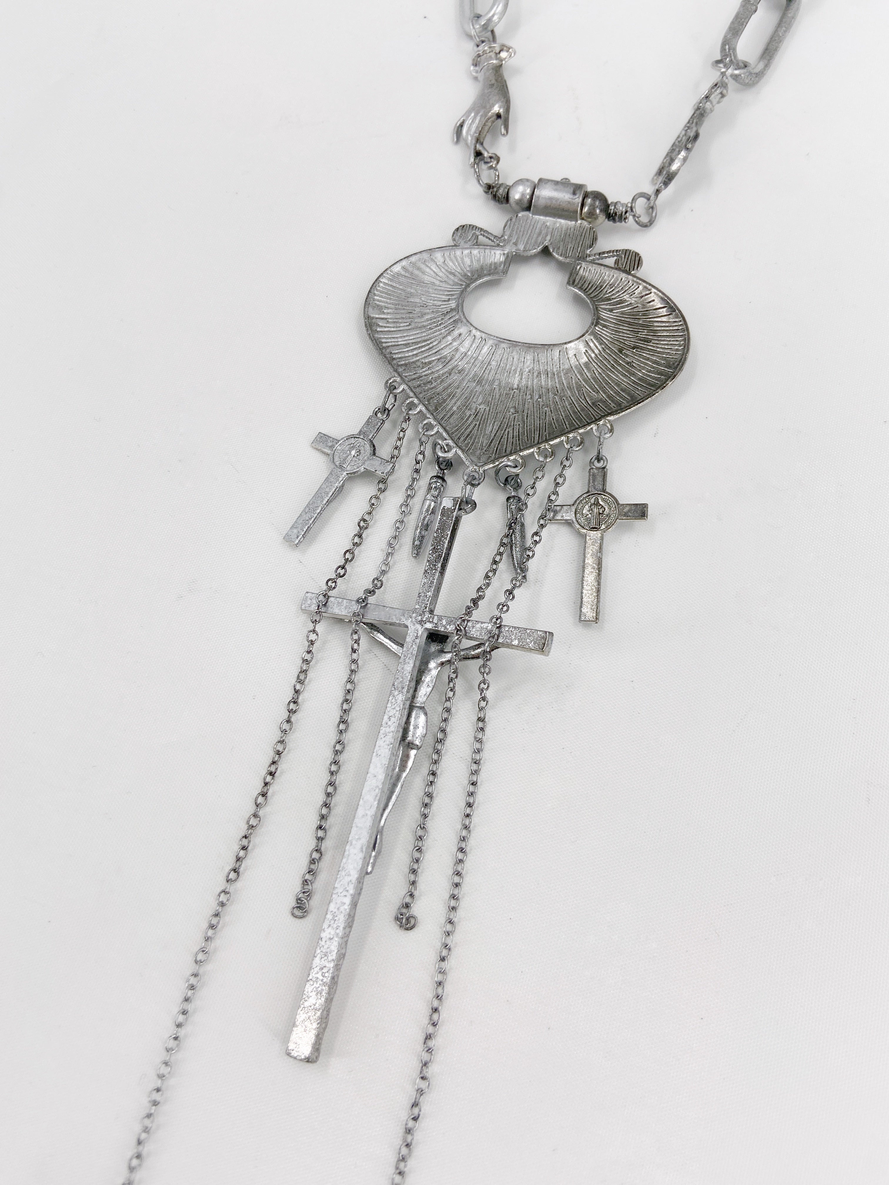 Jean Paul Gaultier 90S Sample Spade Chain Fringe Triple Crucifix Cross Chain Necklace - 12
