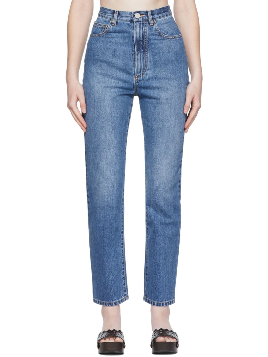 Blue High-Waist Straight Jeans - 1