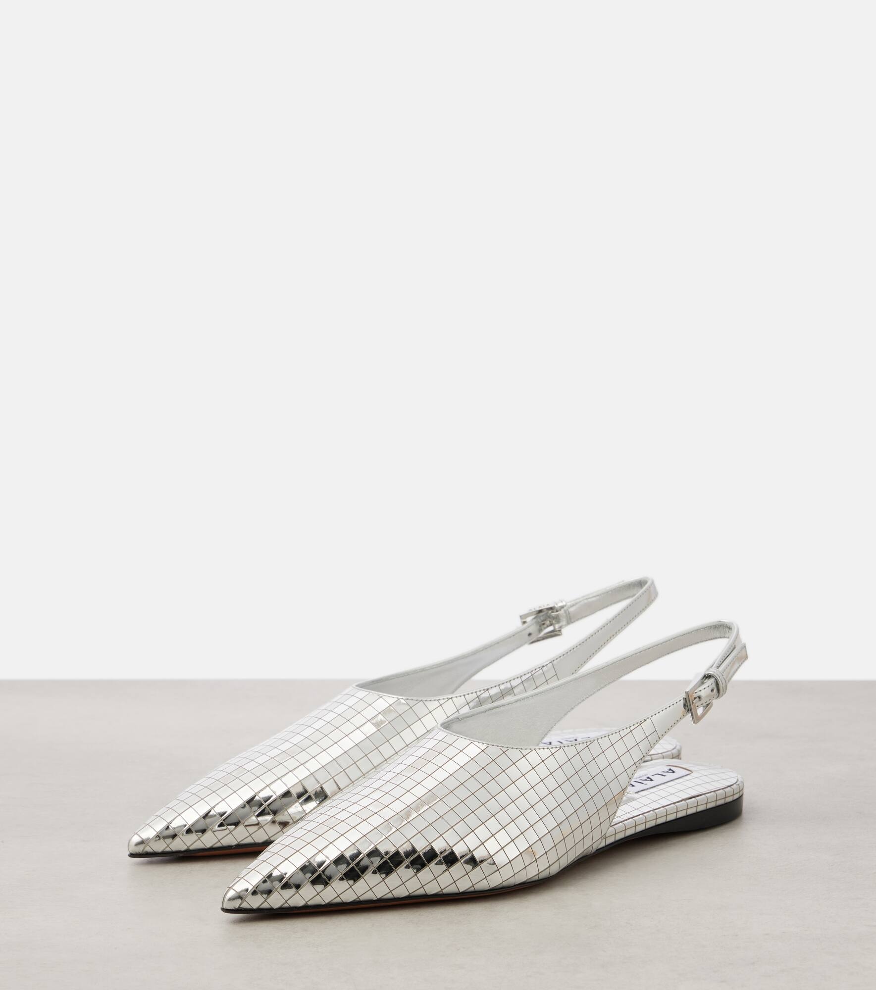 Art Deco mirrored leather slingback flats - 4