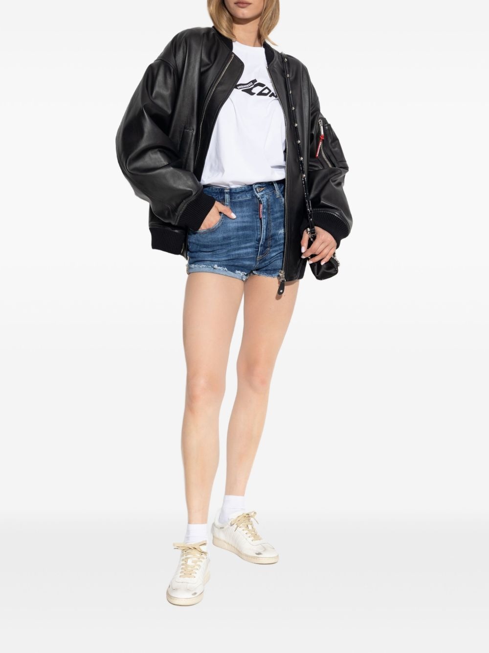 ripped-detail denim shorts - 2