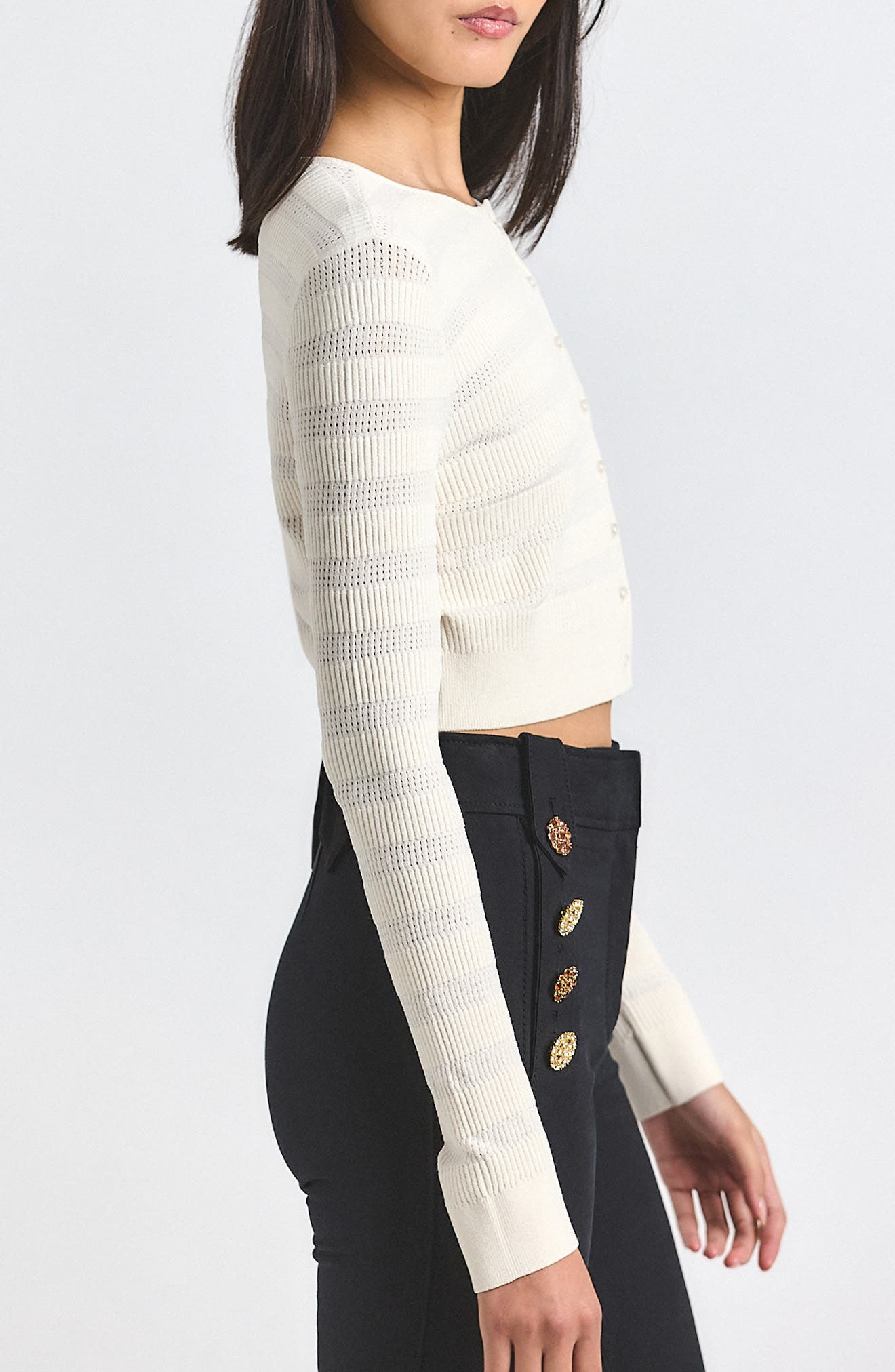 Derek Lam 10 Crosby Pointelle Cardigan in Blanc De Blanc at Nordstrom - 3
